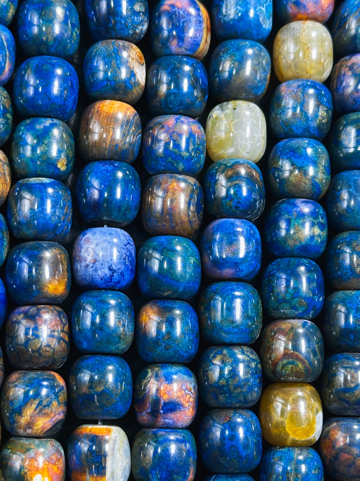 Natural Tibetan Gemstone Bead 12x13mm Barrel Shape, Gorgeous Multicolor Blue Color Tibetan Gemstone Beads, Excellent Quality Full Strand 13"