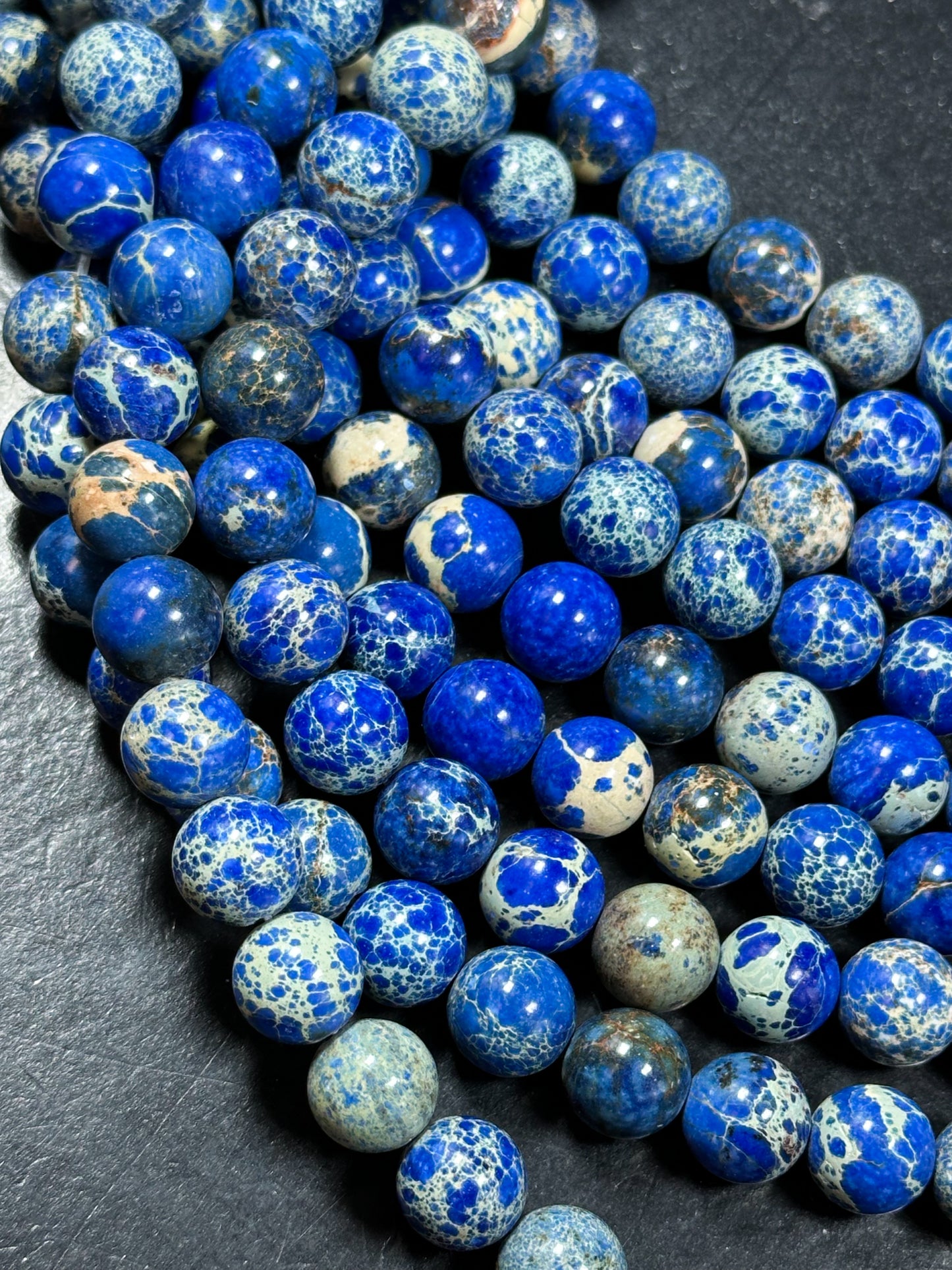 Natural Sea Sediment Jasper Gemstone Bead 8mm 10mm Round Beads, Beautiful Dark Royal Blue Color Imperial Jasper Beads Full Strand 15.5"