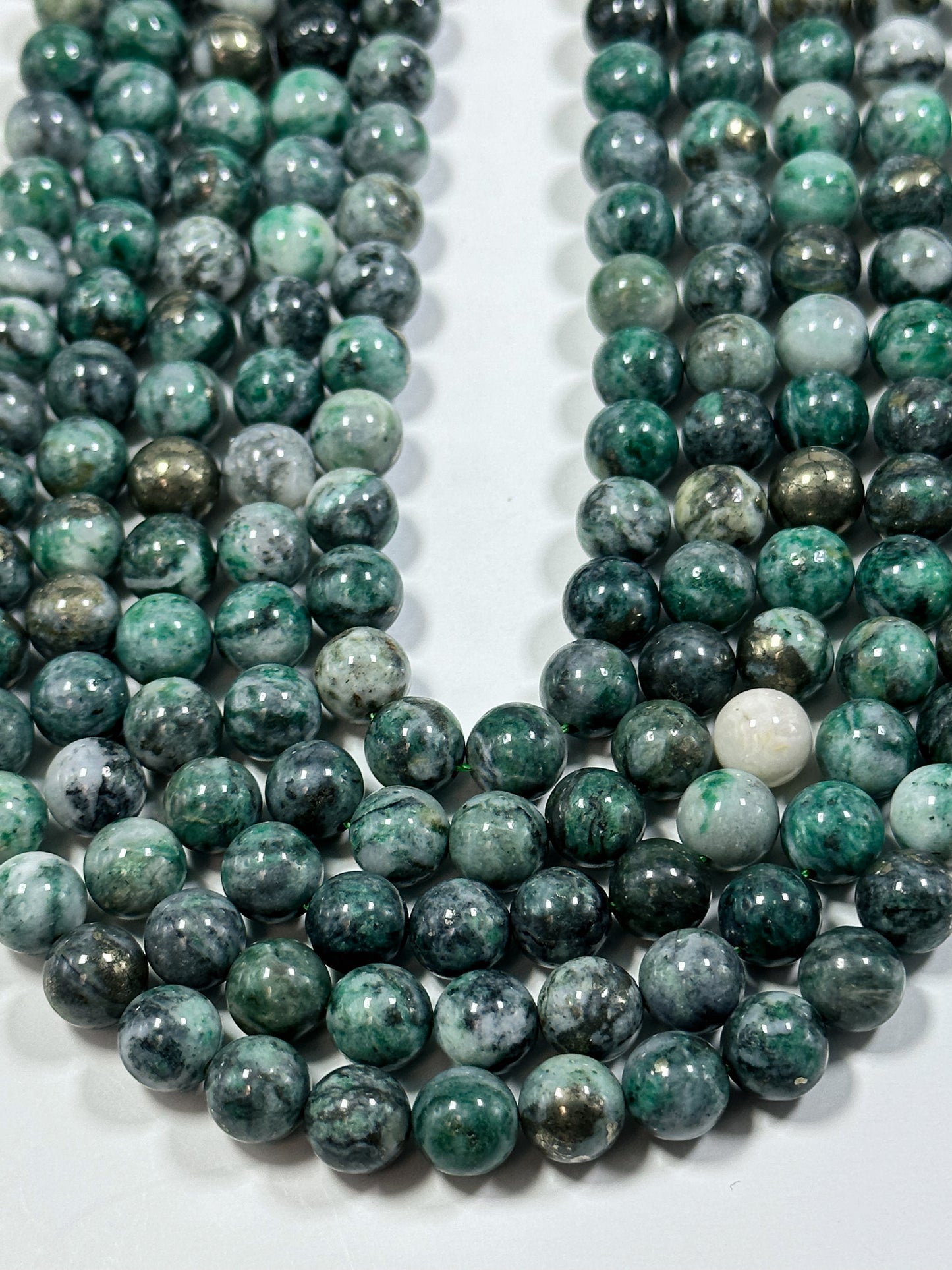 NATURAL Pyrite in Green Jade Gemstone Bead 6mm 8mm 10mm Round Beads. Gorgeous Green Color Copper Ore Gemstone Loose Beads Full Strand 15.5"