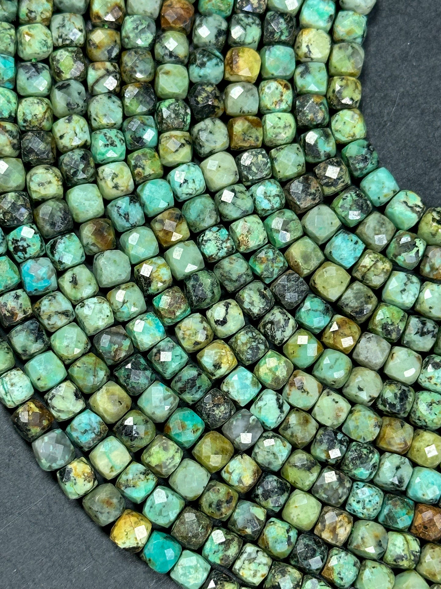 NATURAL African Turquoise Gemstone Bead Faceted 5mm Cube Shape Bead, Beautiful Green Blue Color African Turquoise Gemstone Full Strand 15.5"