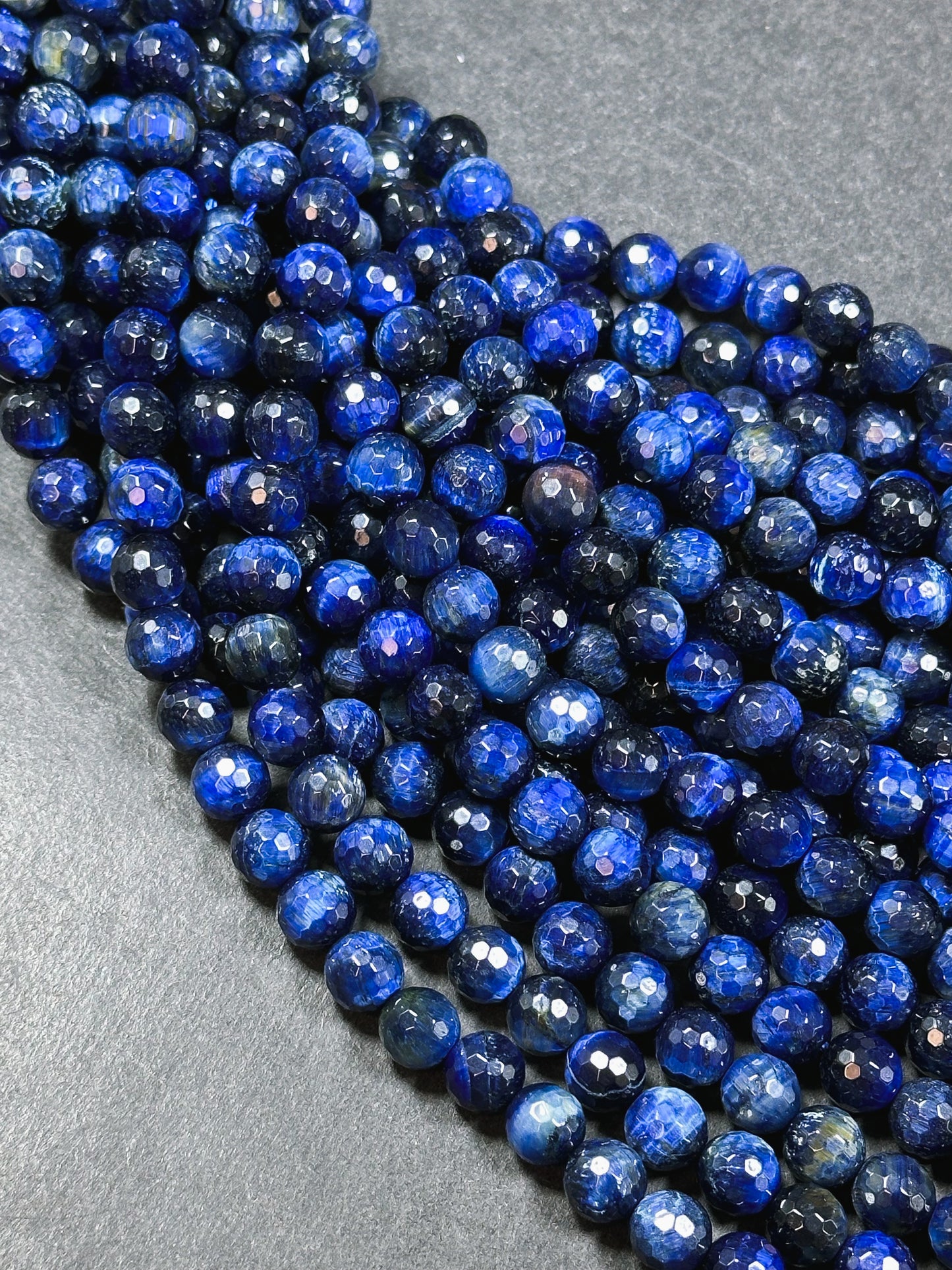 Natural Blue Tiger Eye Gemstone Bead Faceted 8mm 10mm Round Beads, Beautiful Royal Blue Color Tiger Eye Gemstone, Great Quality 15.5" Strand