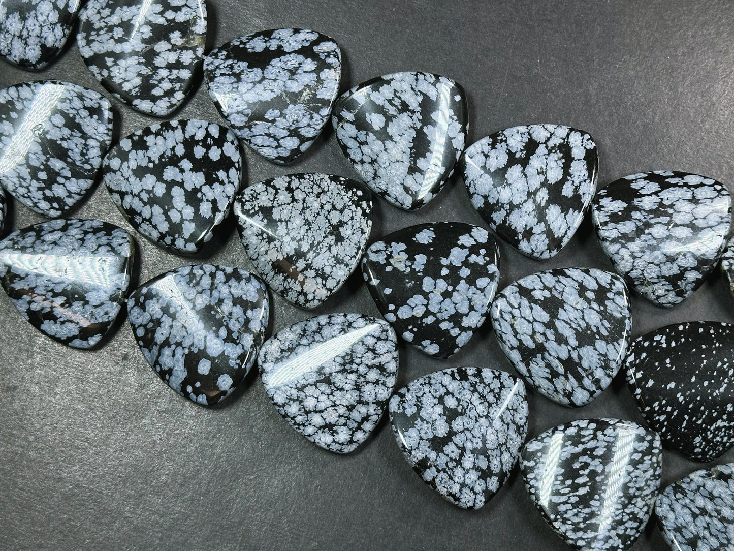 Natural Snowflake Obsidian Gemstone Bead 35mm Curved Triangle Shape, Natural Black Gray Color Snowflake Obsidian Beads, Full Strand 15.5"