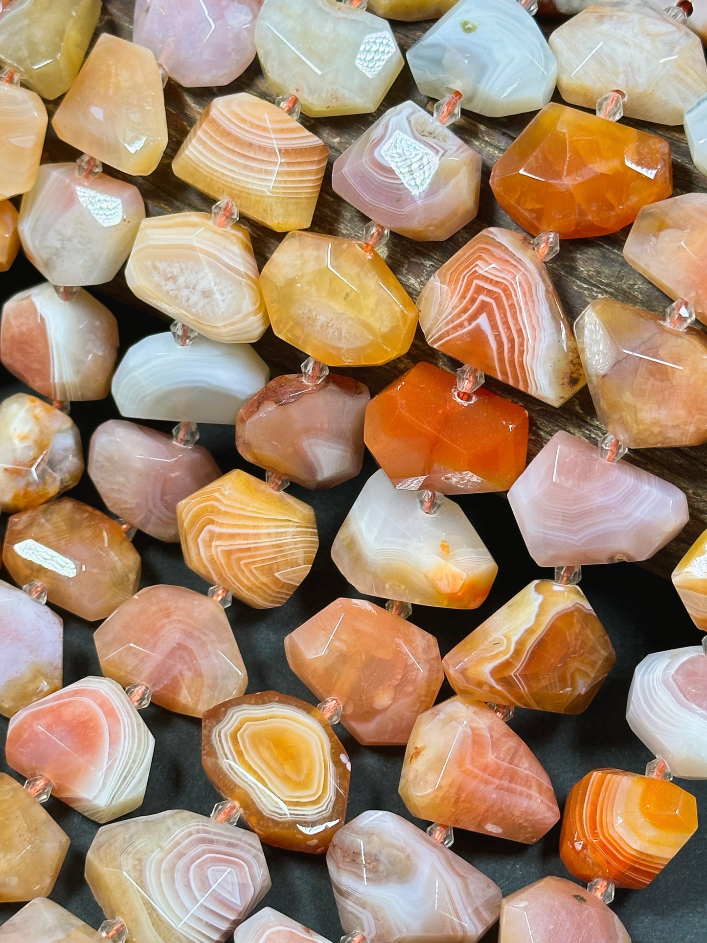 Natural Botswana Agate Gemstone Bead Faceted Nugget Shape, Beautiful Orange White Color Botswana Beads, Excellent Quality Full Strand 15.5"