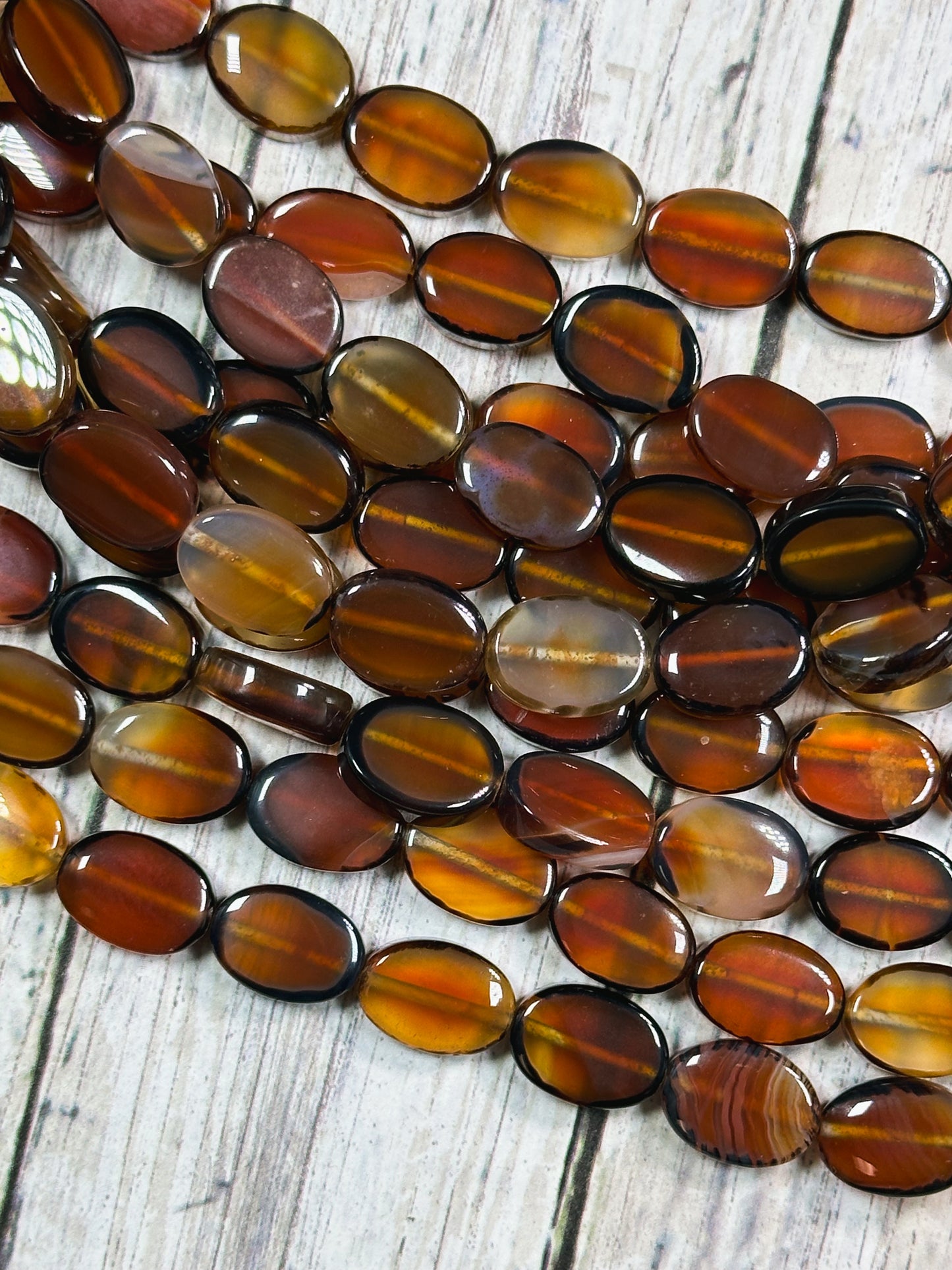 Natural Orange Agate Gemstone Bead 14x10mm Oval Shape, Beautiful Dark Orange Black Color Smooth Agate Gemstone Beads Full Strand 15.5"
