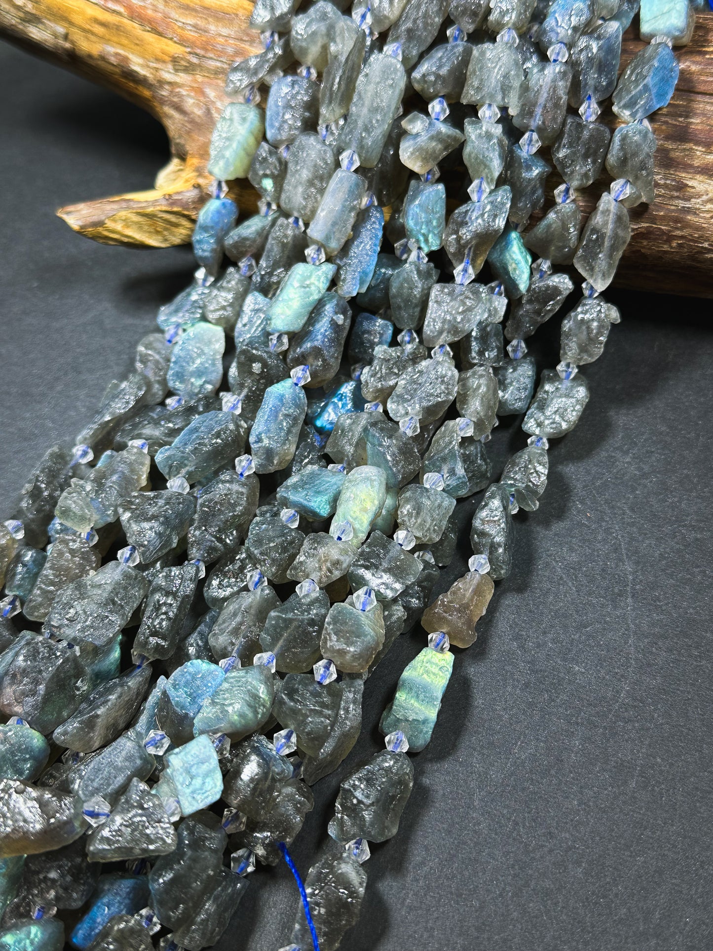 Natural Raw Labradorite Gemstone Bead Freeform Nugget Shape, Beautiful Natural Gray Color Rainbow Blue Flash Labradorite Beads 15.5" Strand