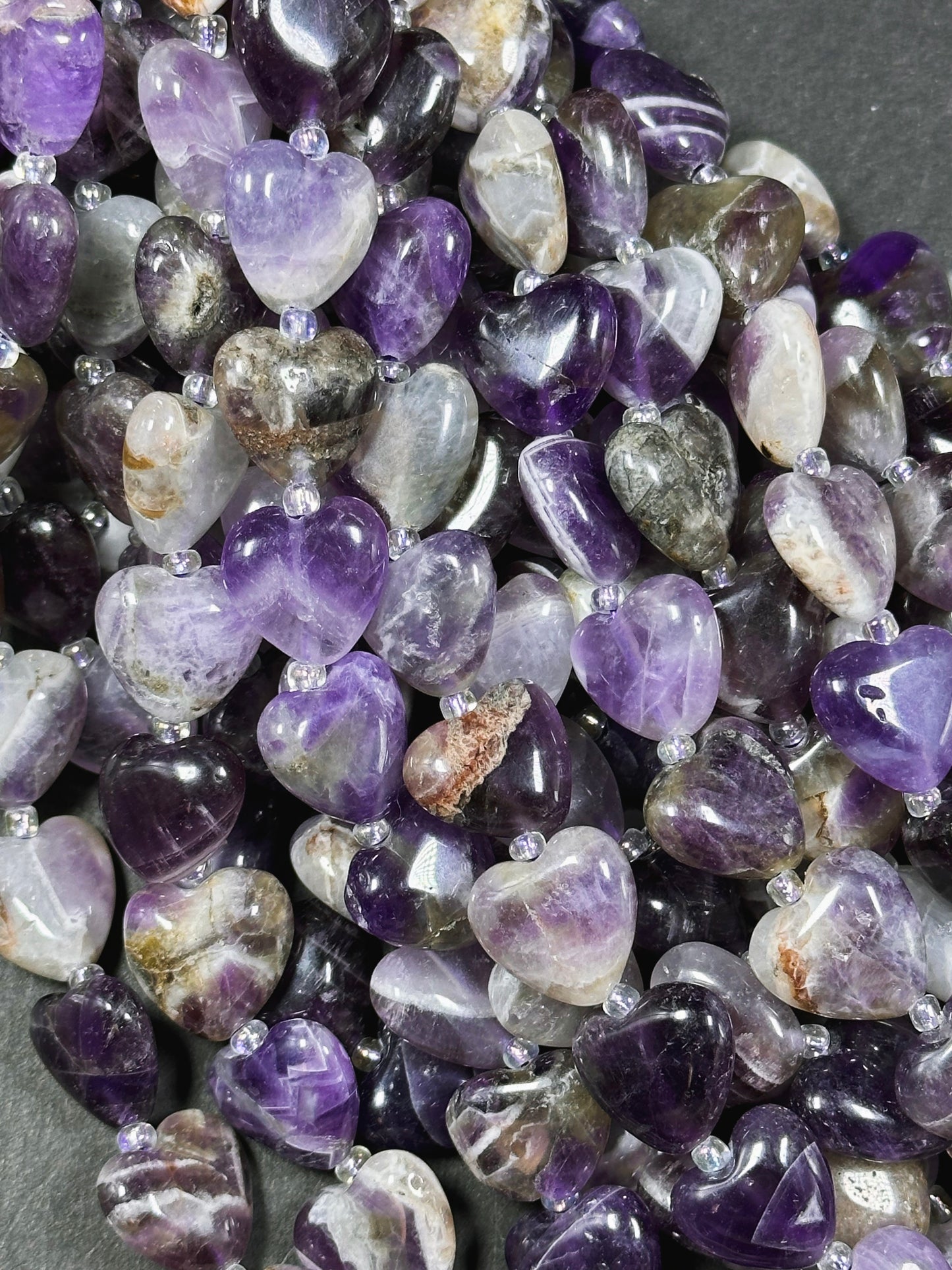 Natural Flower Amethyst Gemstone Bead 10mm 14mm Heart Shape, Beautiful Natural Purple White Color Amethyst, Great Quality Full Strand 15.5"