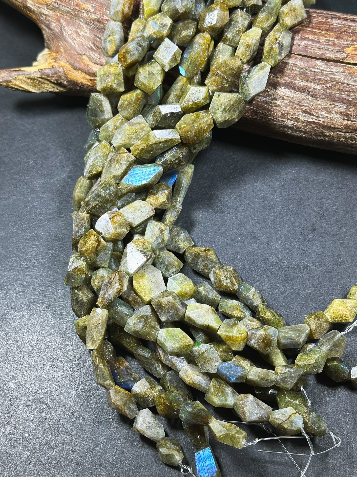 Natural Labradorite Gemstone Bead Faceted Freeform Shape Bead, Beautiful Natural Gray Brown Color w/ Blue Flash Labradorite Stone Bead 15.5"