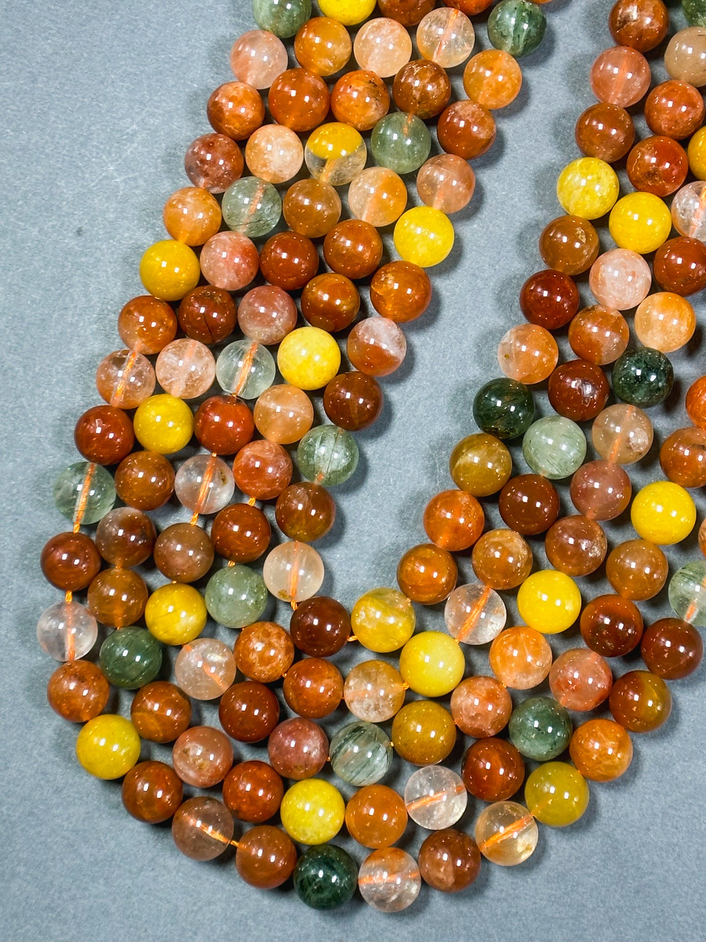 Natural Rutilated Quartz Gemstone Bead 4mm 6mm 8mm 10mm Round Beads, Gorgeous Multicolor Red Green Yellow Rutilated Quartz Bead, Excellent Quality 15.5"