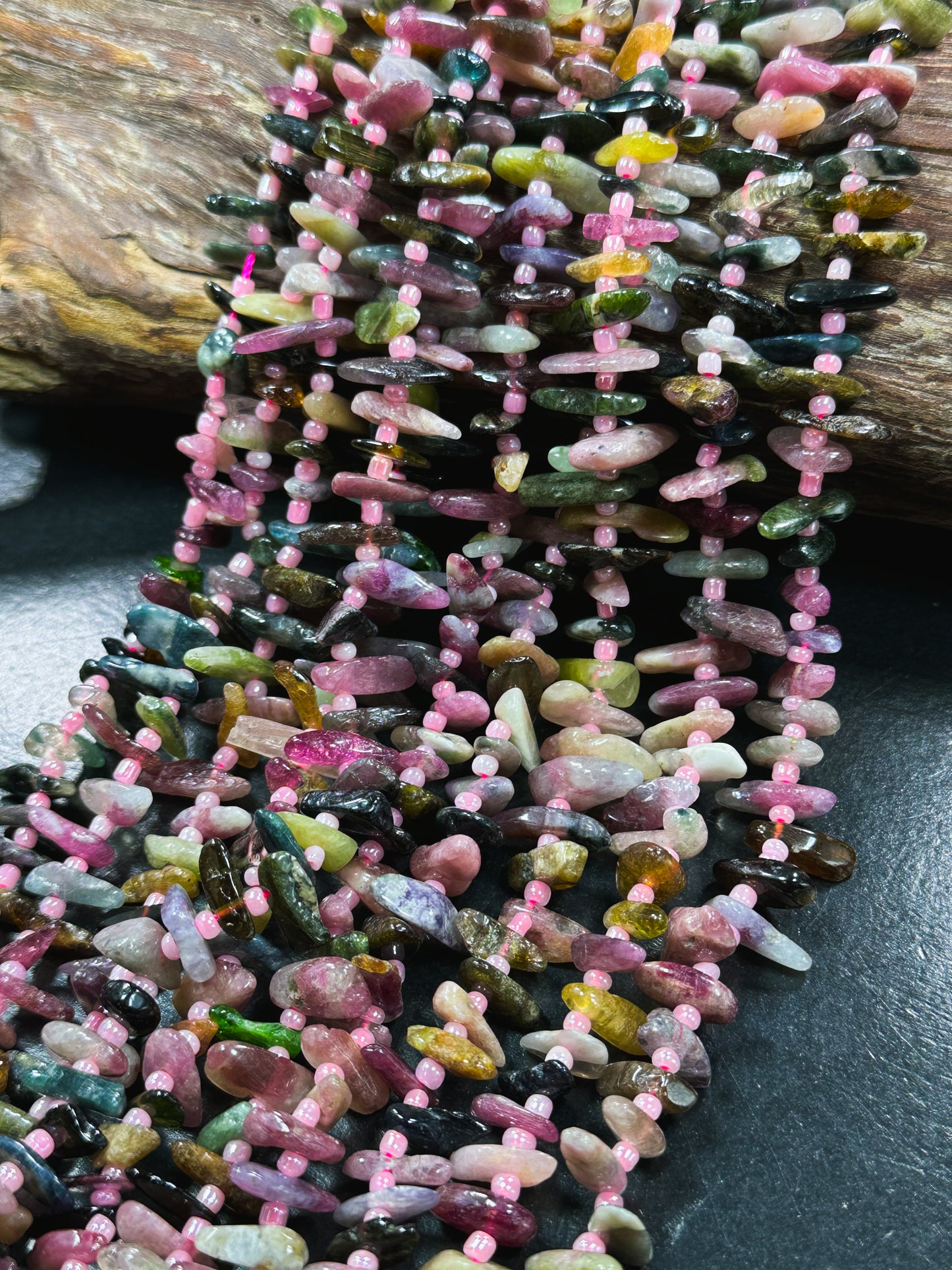 Natural Tourmaline Gemstone Bead Stick Shape Beads, Beautiful Multicolor Pink Green Orange Tourmaline Gemstone Beads, Full Strand 15.5"