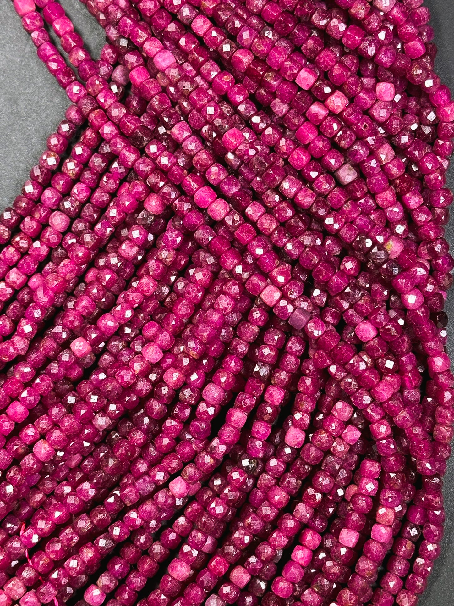 AAA Natural Ruby Gemstone Bead Faceted 4mm Cube Shape, Gorgeous Red Pink Color Ruby Quartz Gemstone Bead Excellent Quality 15.5"