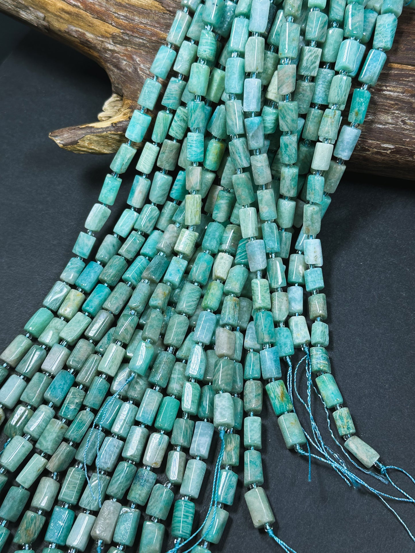 Natural Amazonite Gemstone Bead Faceted 12x8mm Tube Shape Bead, Beautiful Natural Green Blue Color Amazonite Stone Beads, Full Strand 15.5"