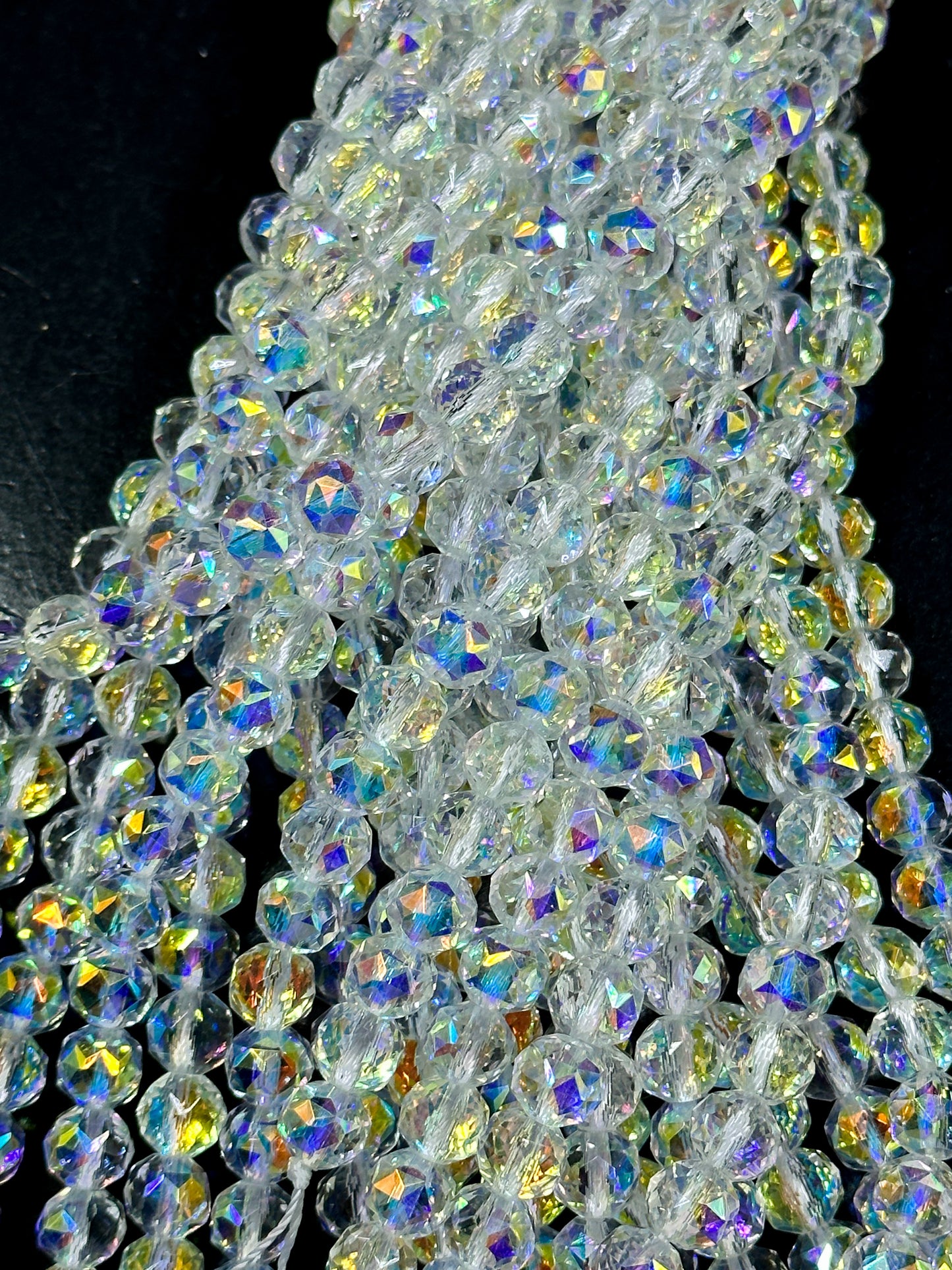Beautiful Mystic Chinese Crystal Glass Bead Faceted 7.5mm Round Bead, Gorgeous Iridescent Clear Color Crystal Beads, Great Quality Glass