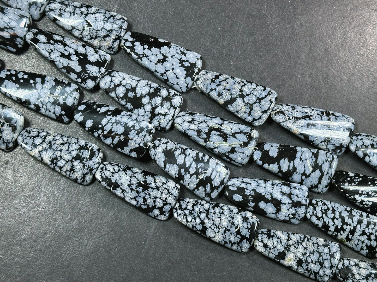 Natural Snowflake Obsidian Gemstone Bead 35x18mm Trapezoid Shape, Natural Black Gray Color Snowflake Obsidian Beads, Full Strand 15.5"