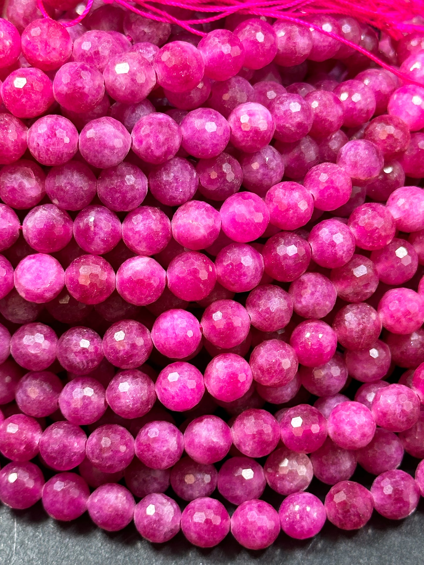 NATURAL Ruby Quartz Gemstone Bead Faceted 6mm 8mm 10mm Round Bead, Beautiful Pink Red Ruby Color Gemstone Bead Full Strand 15.5"