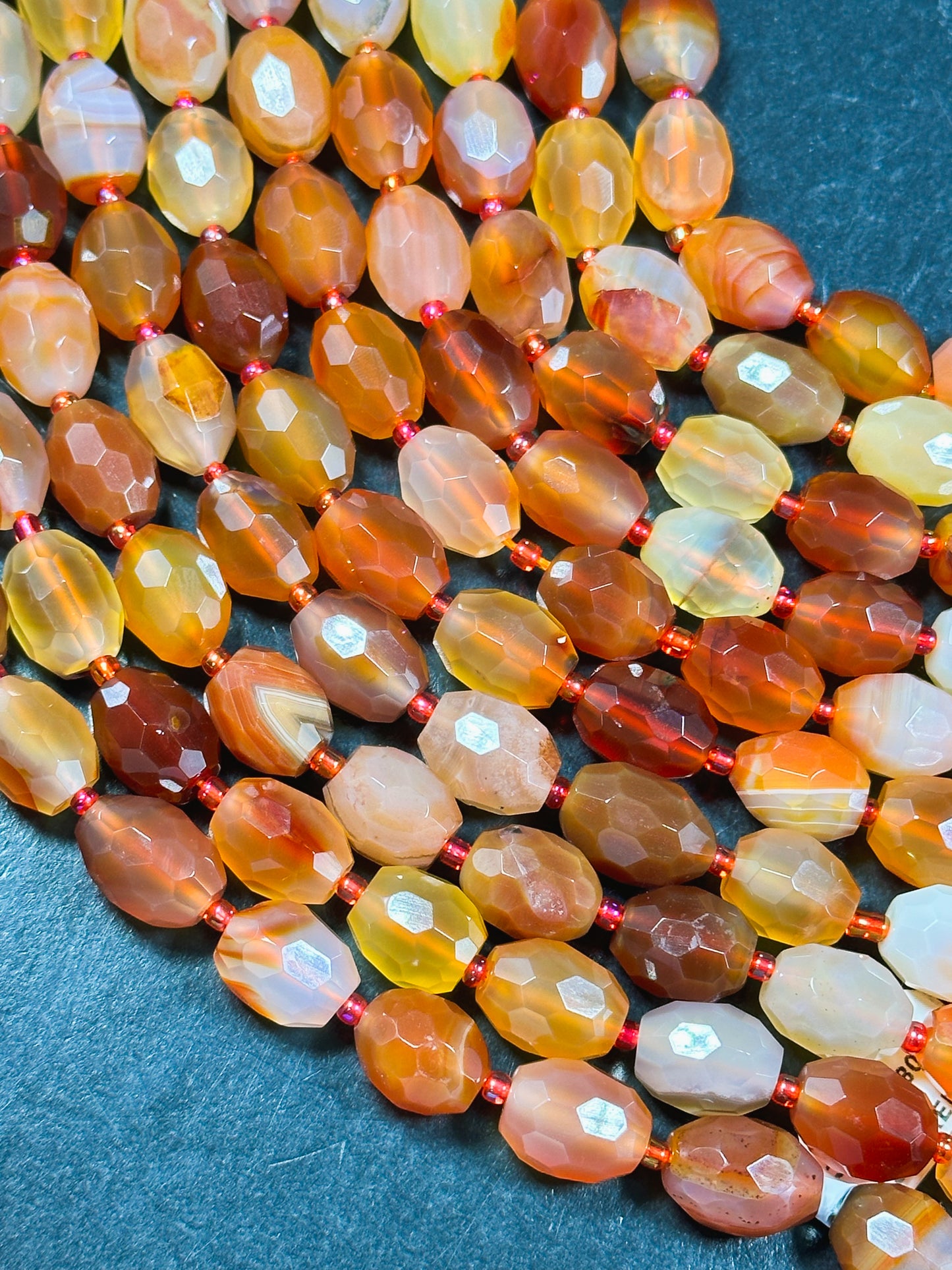 AAA NATURAL Botswana Agate Gemstone Bead Faceted 13x10 Barrel Shape, Gorgeous Red Orange Color Botswana Agate Gemstone Bead Full Strand 15.5