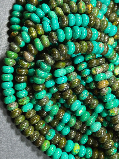 Natural Chinese Turquoise Gemstone Bead 10x6mm Rondelle Shape, Beautiful Green Blue Brown Color Turquoise Beads, Great Quality 15.5" Strand