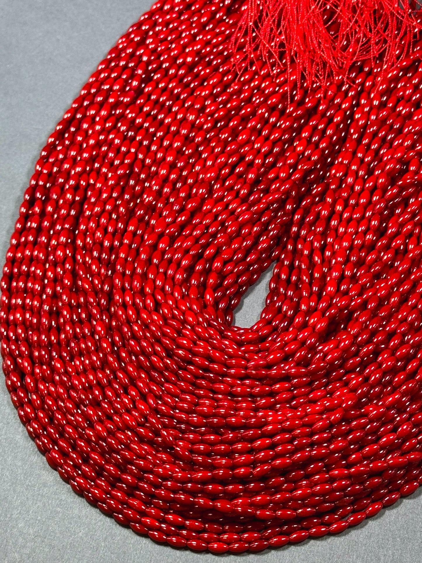 Natural Bamboo Coral Gemstone Bead 6x3mm Rice Shape Bead, Beautiful Natural Red Color Bamboo Coral Beads, Great Quality Full Strand 15.5"