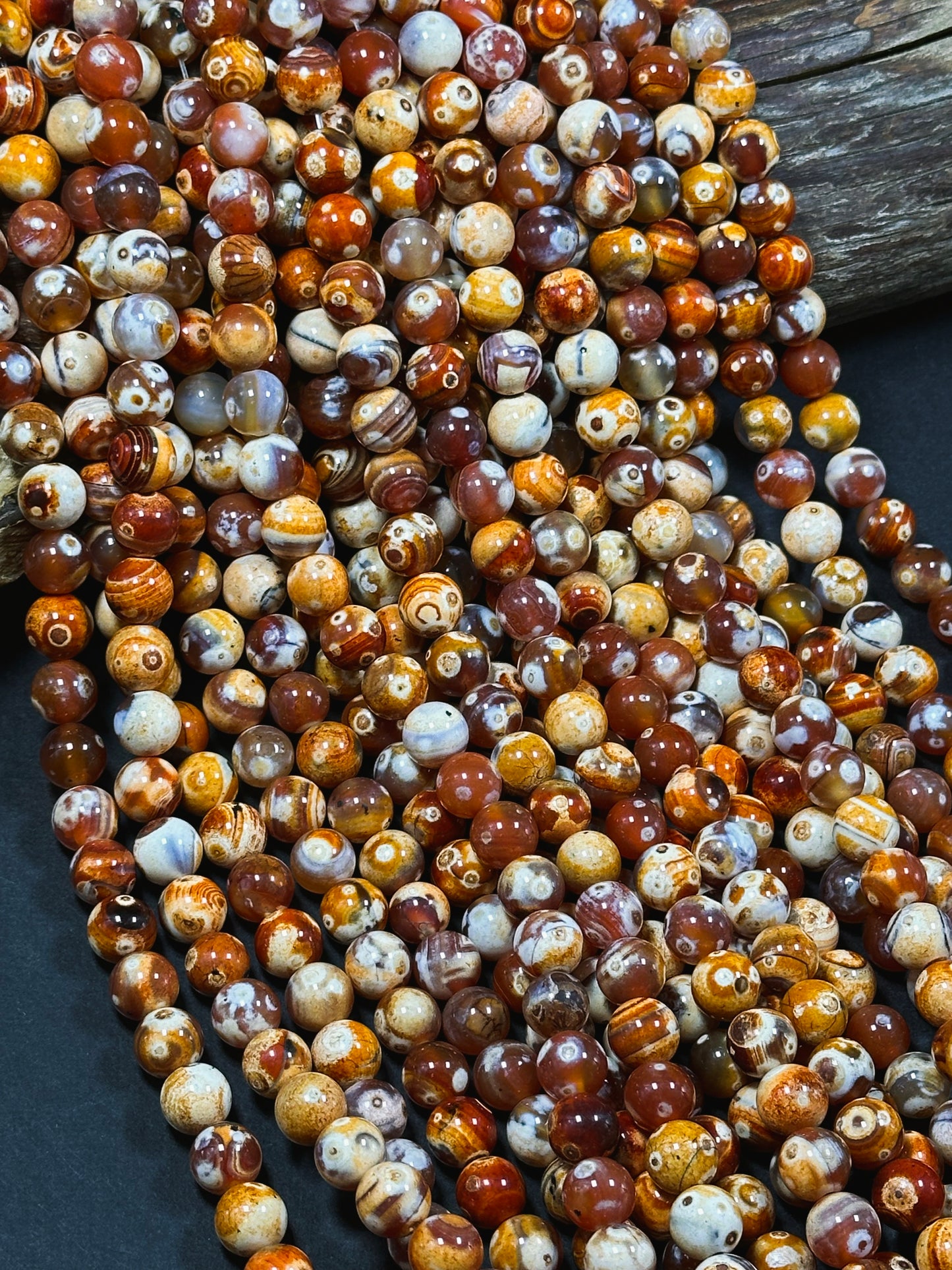 Natural Eye Agate Gemstone Bead 8mm 10mm Round Beads, Gorgeous Orange Red Beige Color Agate Gemstone Beads, Excellent Quality Full Strand 15.5"