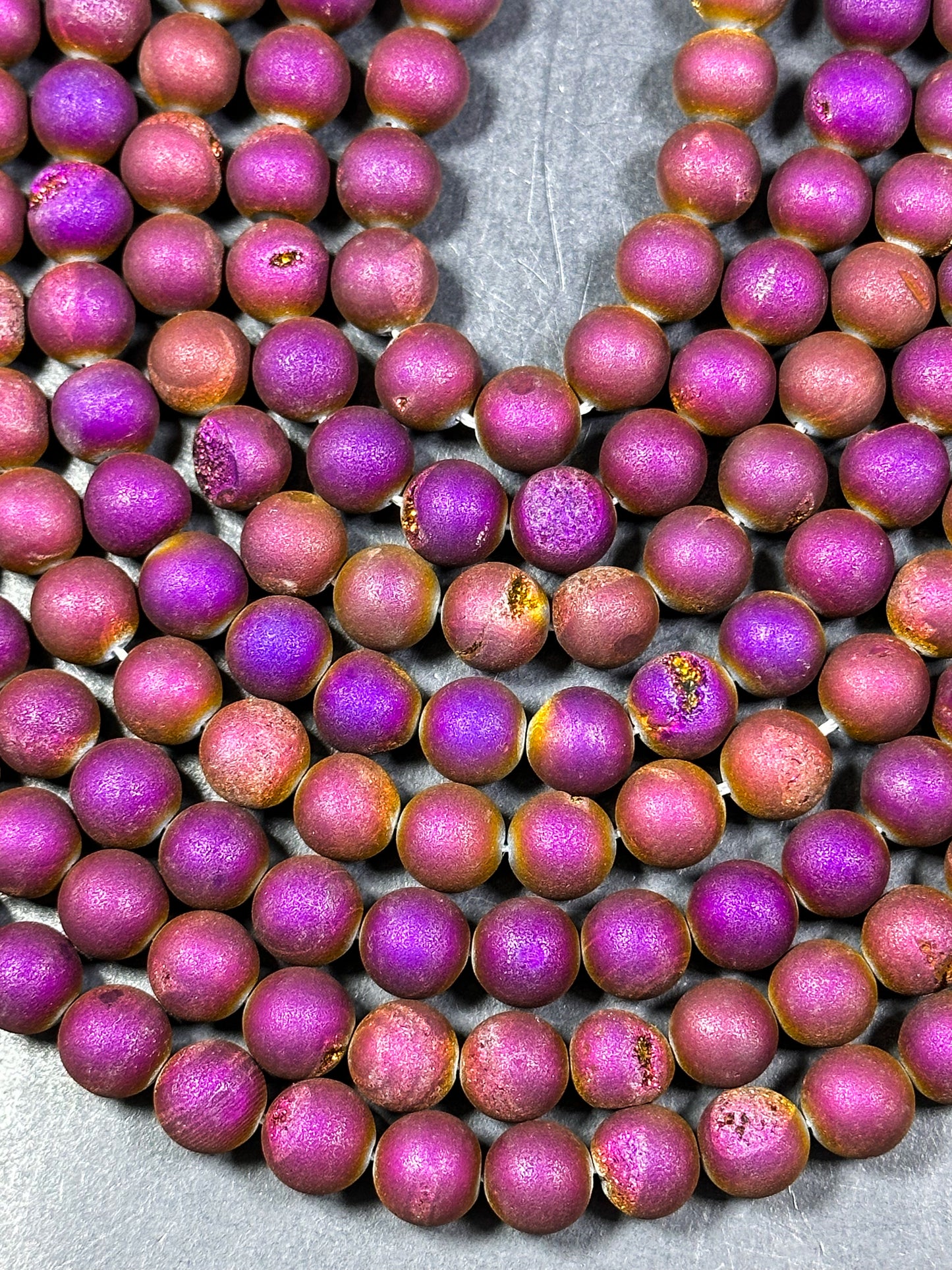 Natural Matte Druzy Agate Gemstone Beads 6mm 8mm 10mm 12mm Round Beads, Dark Magenta Purple Color Matte Druzy Agate Beads Full Strand 15.5"
