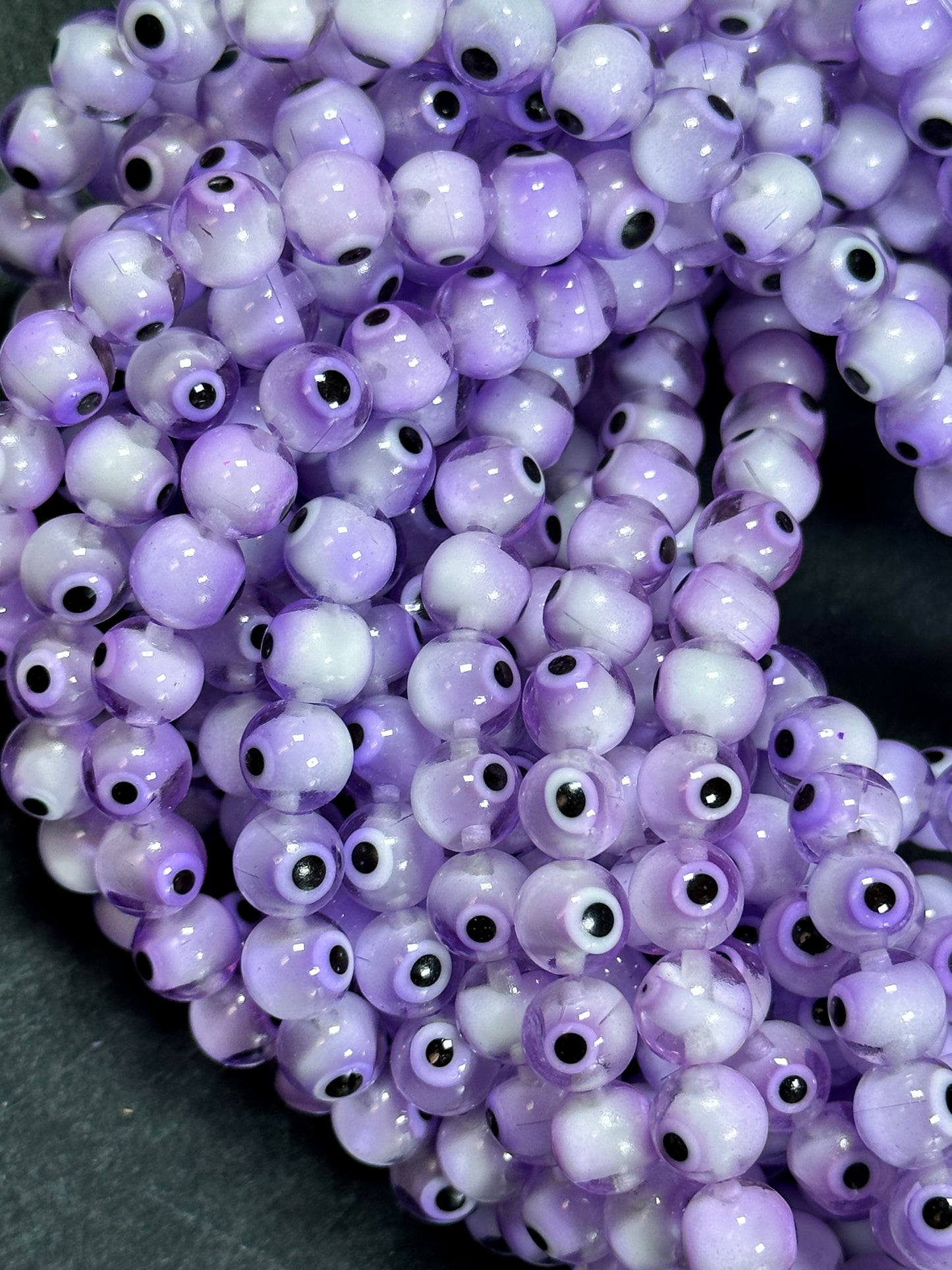 Beautiful Light Purple Evil Eye Glass Beads 4mm 8mm Round Beads, Beautiful Clear Light Purple Evil Eye Amulet Glass Beads, Full Strand Beads