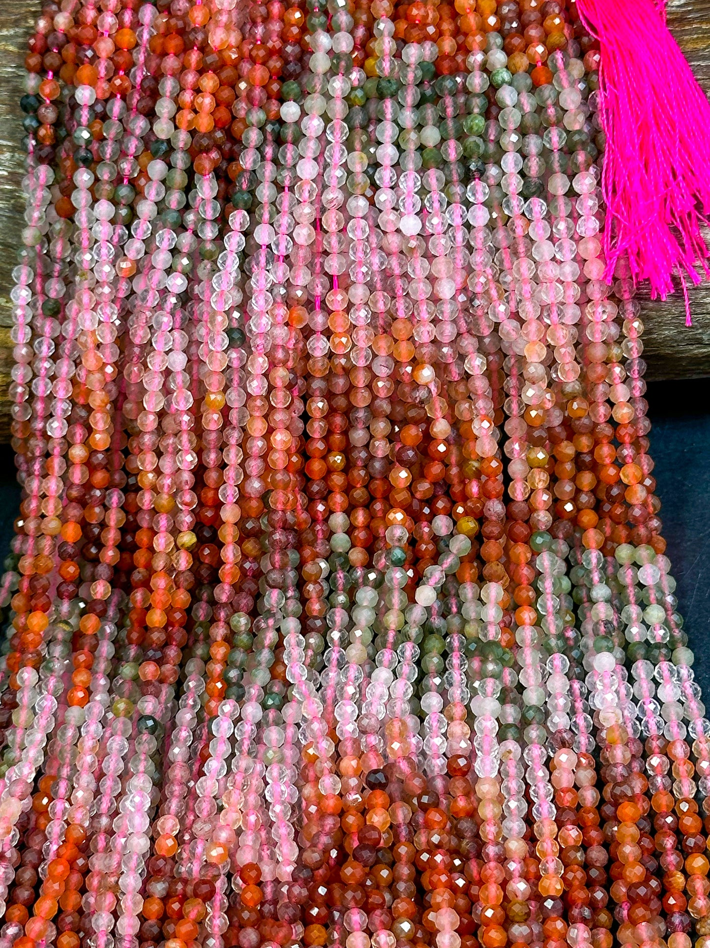 AAA NATURAL Multicolor Rutilated Quartz Gemstone Bead Faceted 3mm Round Beads Beautiful Red Orange Green Color Rutilated Quartz 15.5" Strand