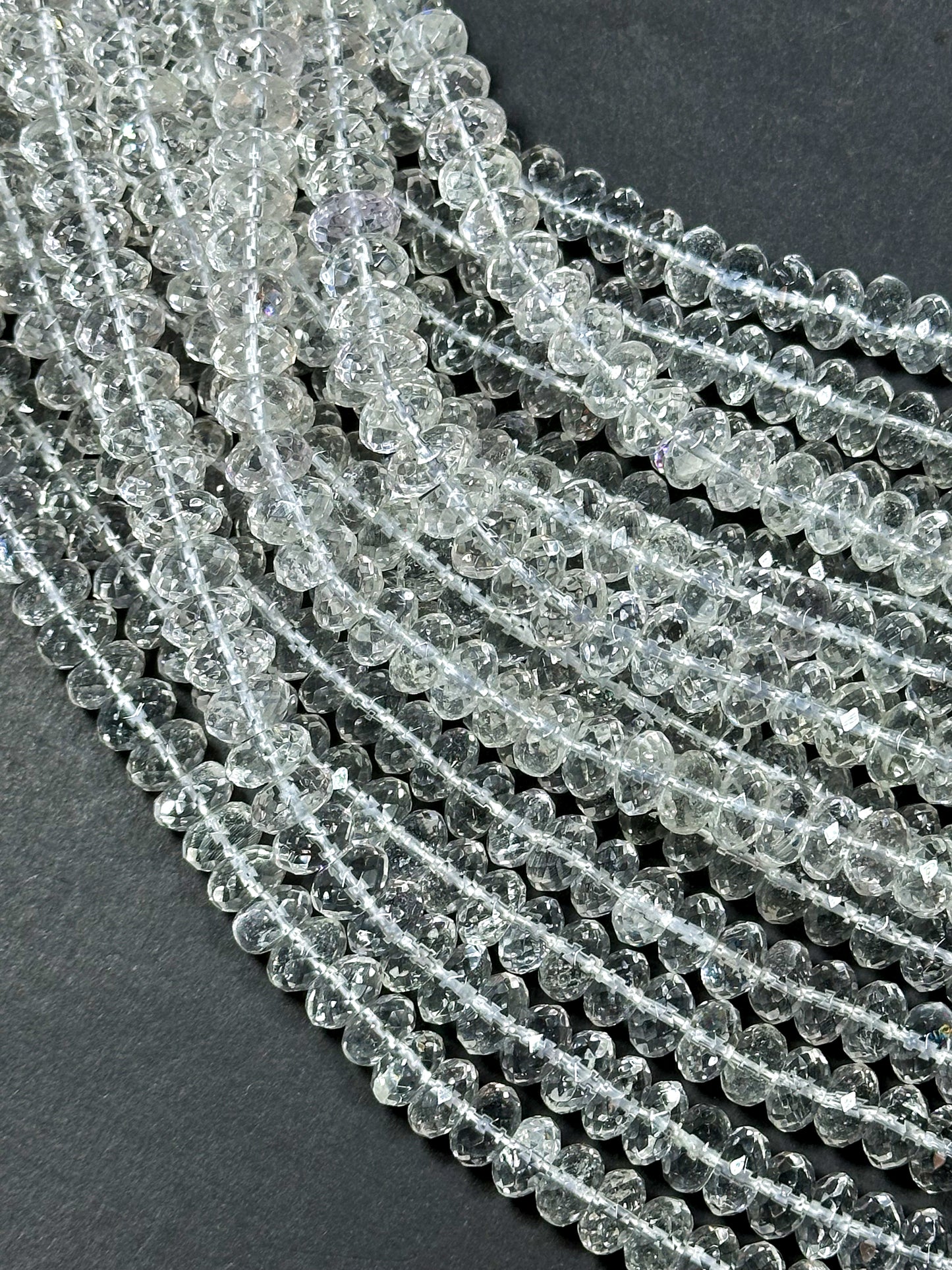 Natural Clear Rock Crystal Quartz Faceted 9x5mm Rondelle Beads, Gorgeous Natural Clear Crystal Quartz Gemstone Bead, Excellent Quality 15.5"