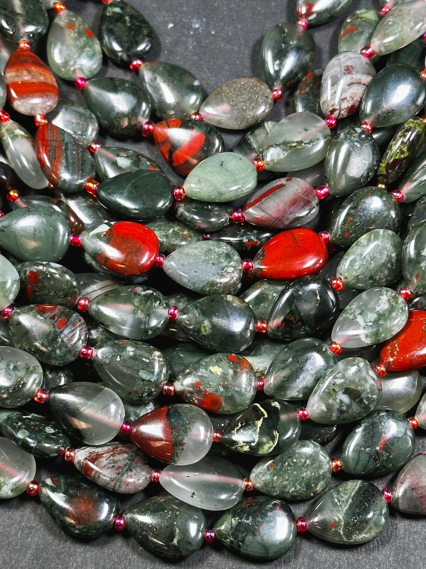 Natural African Bloodstone Gemstone Bead 18x13mm Teardrop Shape, Beautiful Natural Gray Red Color Bloodstone Great Quality Full Strand 15.5"