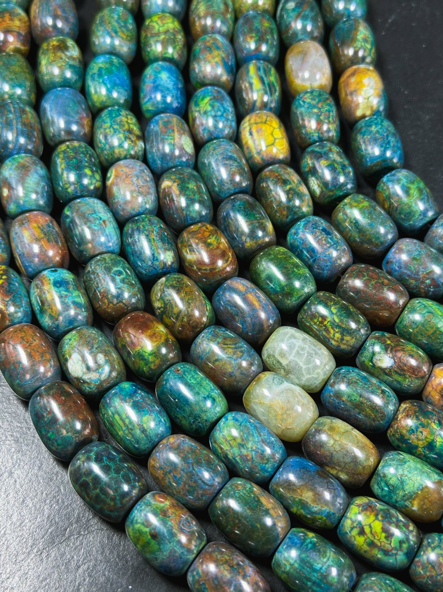 Natural Tibetan Gemstone Bead 17x13mm Barrel Shape, Gorgeous Multicolor Green Blue Tibetan Gemstone Beads, Excellent Quality Full Strand 13"