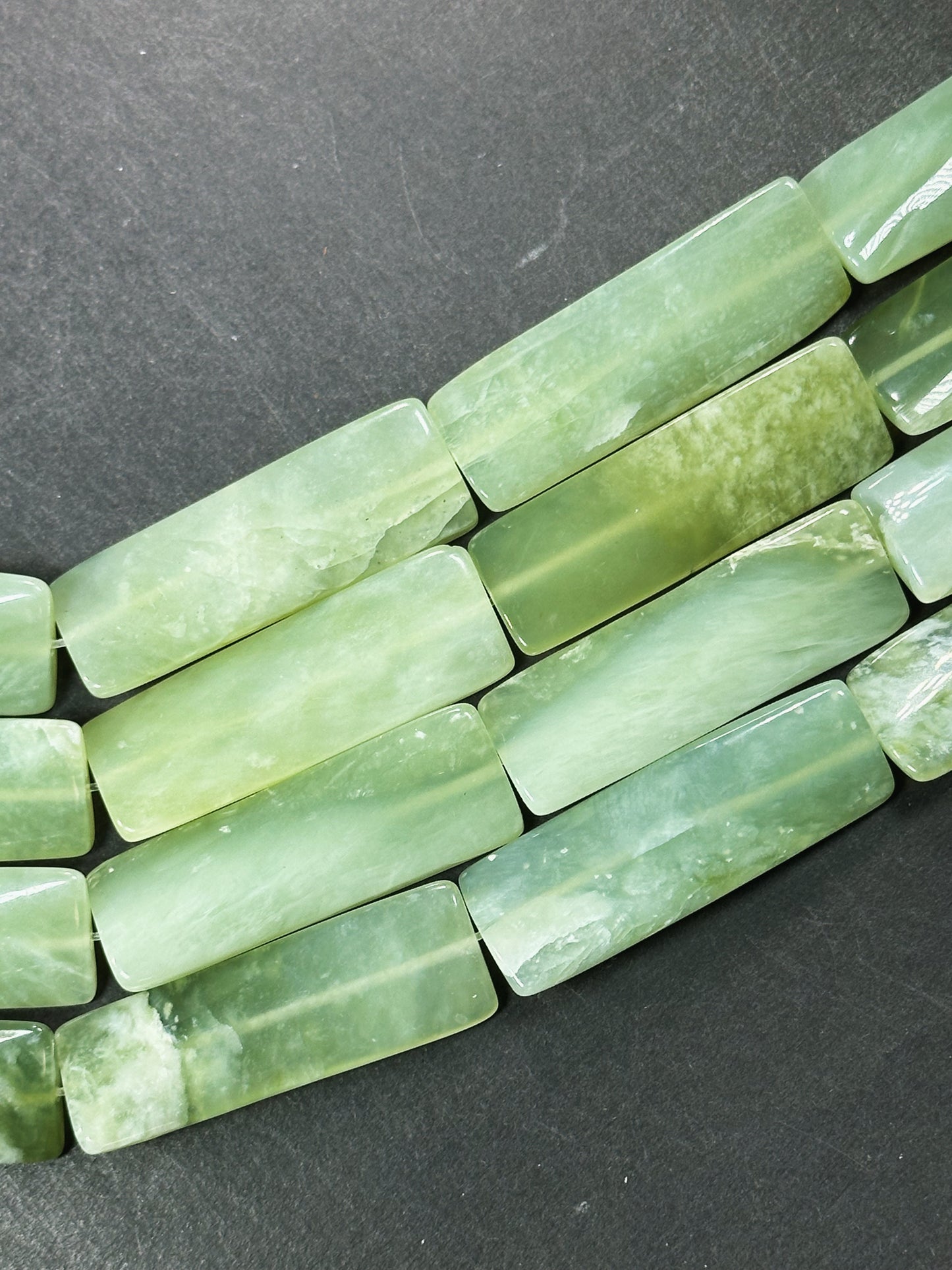 Natural Burma Jade Gemstone Bead 40x10mm Rectangle Shape Bead, Beautiful Natural Green Color Burmese Jade Gemstone Bead, Full Strand 15.5"