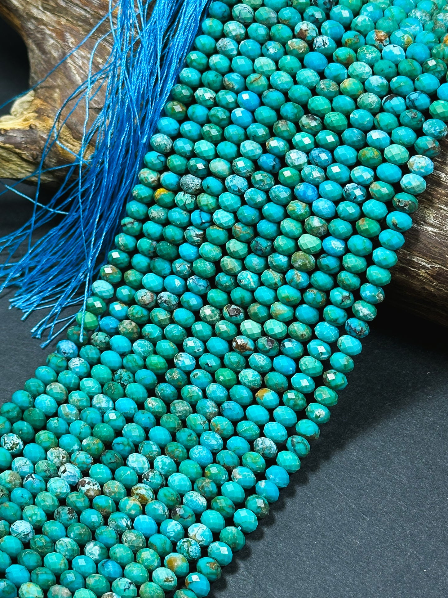 Natural Turquoise Gemstone Bead Faceted 6x4mm Rondelle Beads, Beautiful Natural Blue Green Turquoise Gemstone Beads Excellent Quality 15.5"