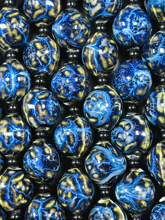 Beautiful Hand Painted Porcelain Beads, 18mm Unique Hand Painted Blue Porcelain Round Shape Beads, Gorgeous Blue Color Porcelain Bead 9"