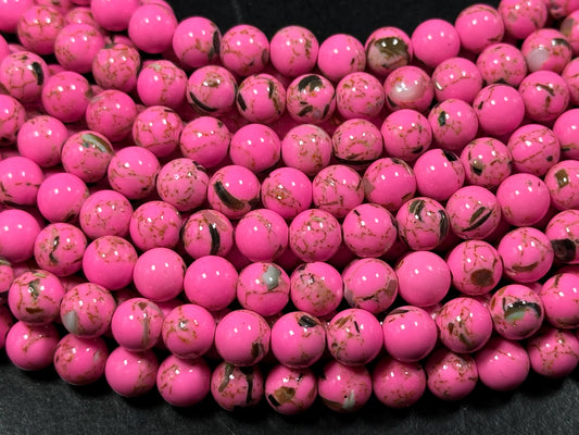 Beautiful Howlite Abalone Shell Bead 6mm 8mm 10mm Round Bead, Gorgeous Hot Pink Color Howlite Natural Abalone Shell Bead Full Strand 15.5"