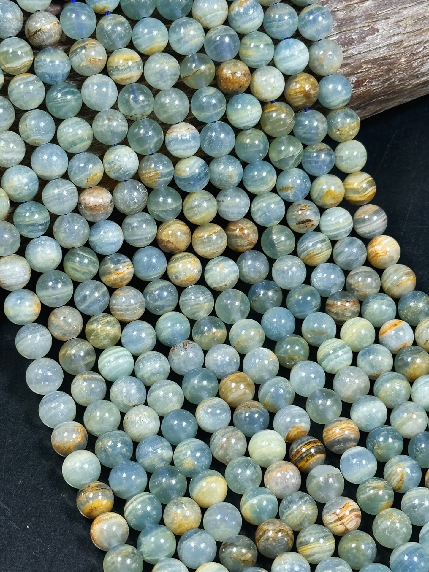 AAA Natural Calcite Gemstone Bead 6mm 8mm 10mm Round Bead. Gorgeous Natural Aqua Blue Brown Calcite Gemstone Bead