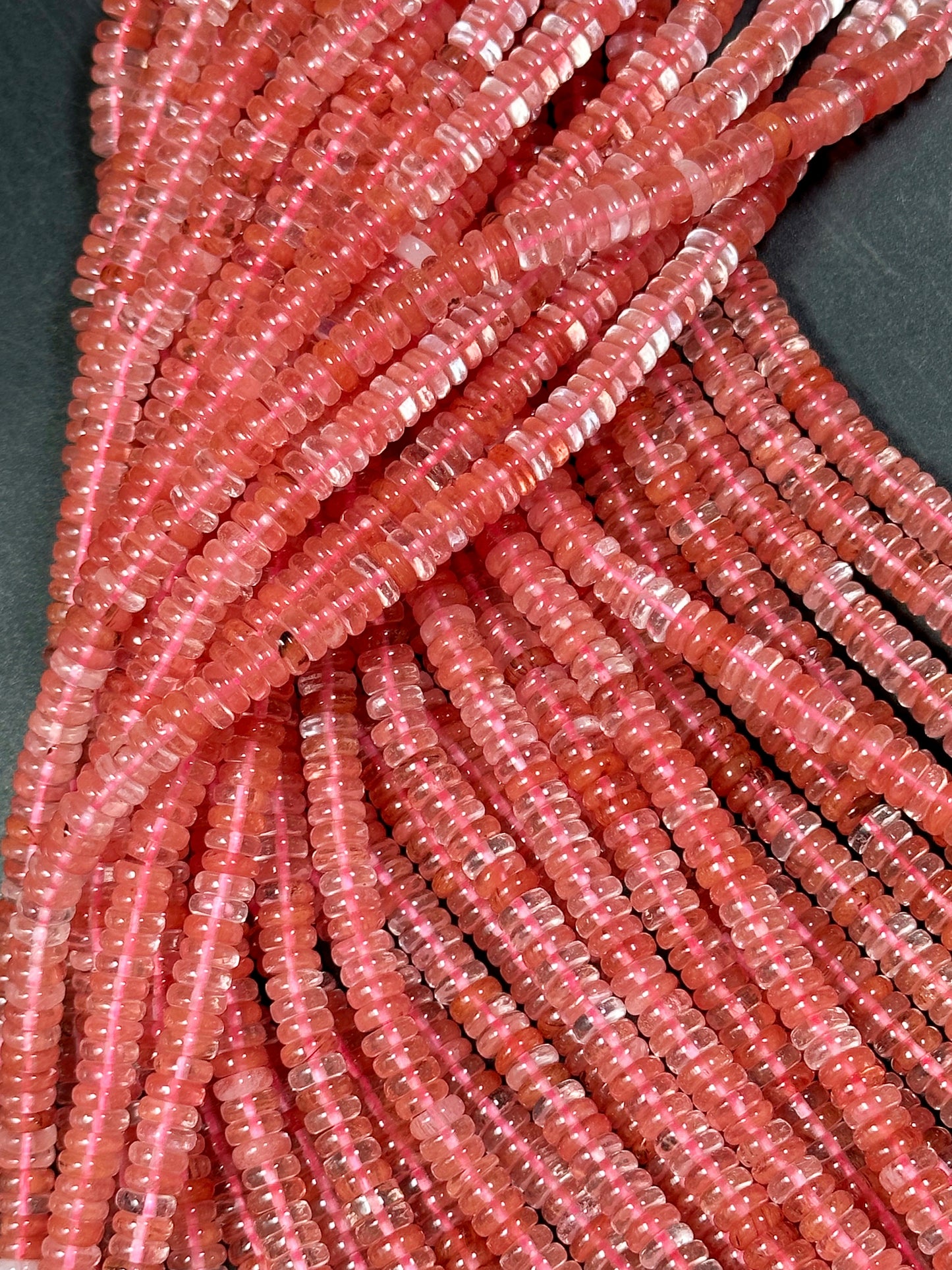 NATURAL Watermelon Quartz Gemstone Bead 6x2mm Rondelle Shape, Beautiful Clear Pink Color Watermelon Quartz Gemstone Bead Full Strand 15.5"