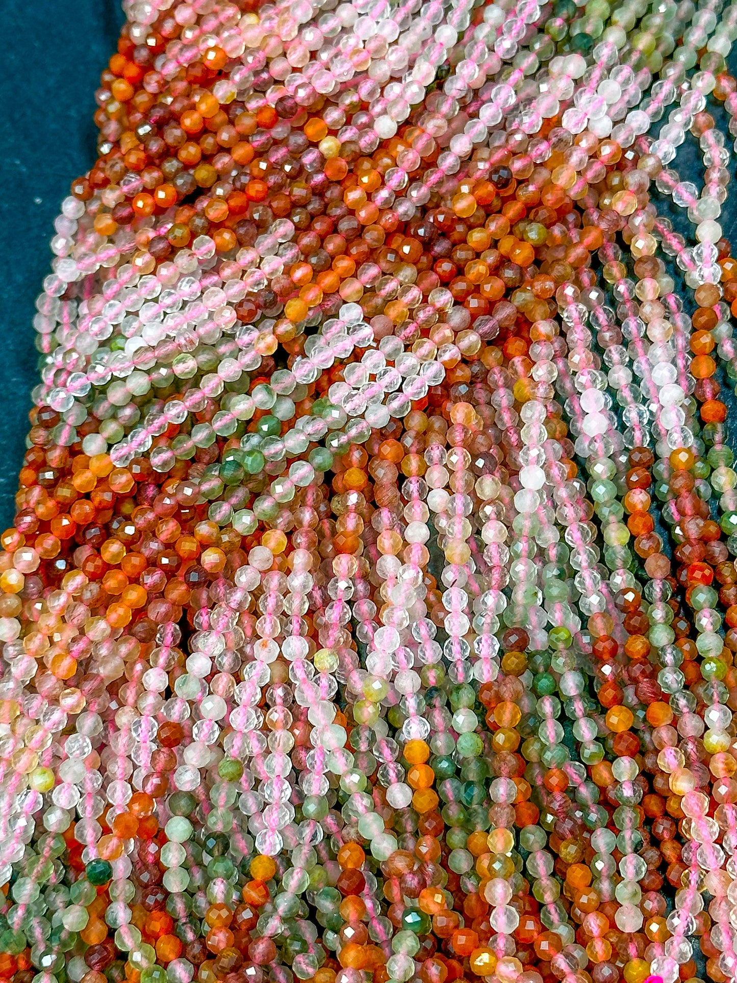 AAA NATURAL Multicolor Rutilated Quartz Gemstone Bead Faceted 3mm Round Beads Beautiful Red Orange Green Color Rutilated Quartz 15.5" Strand