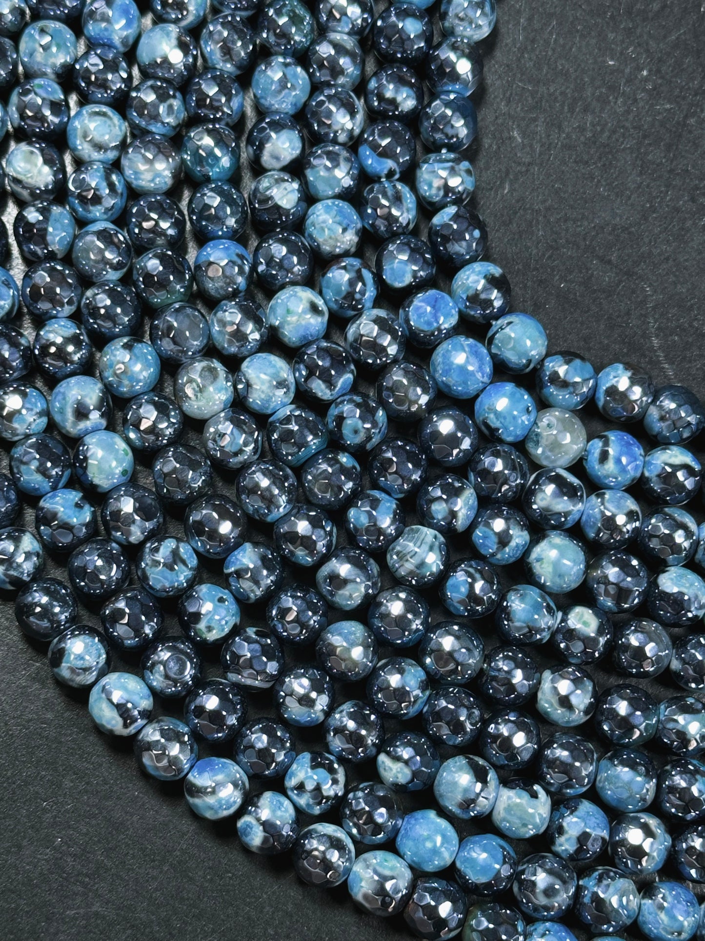 Mystic Natural Tibetan Agate Gemstone Bead Faceted 8mm 10mm Round Beads, Beautiful Mystic Light Sky Blue Agate Stone Bead, Full Strand 15.5"
