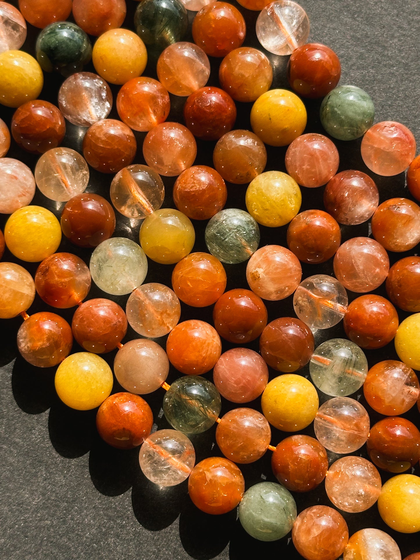 Natural Rutilated Quartz Gemstone Bead 4mm 6mm 8mm 10mm Round Beads, Gorgeous Multicolor Red Green Yellow Rutilated Quartz Bead, Excellent Quality 15.5"
