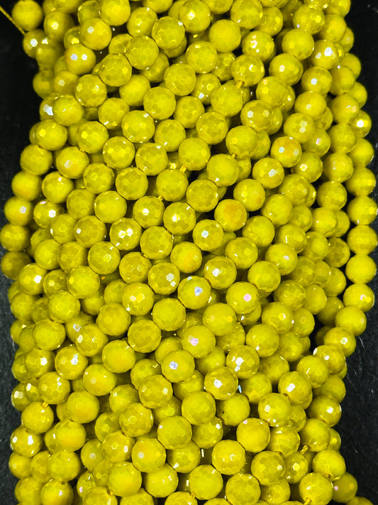 Beautiful Mystic Chinese Crystal Glass Bead Faceted 7.5mm Round Bead, Gorgeous Iridescent Yellow Color Crystal Bead, Great Quality Glass