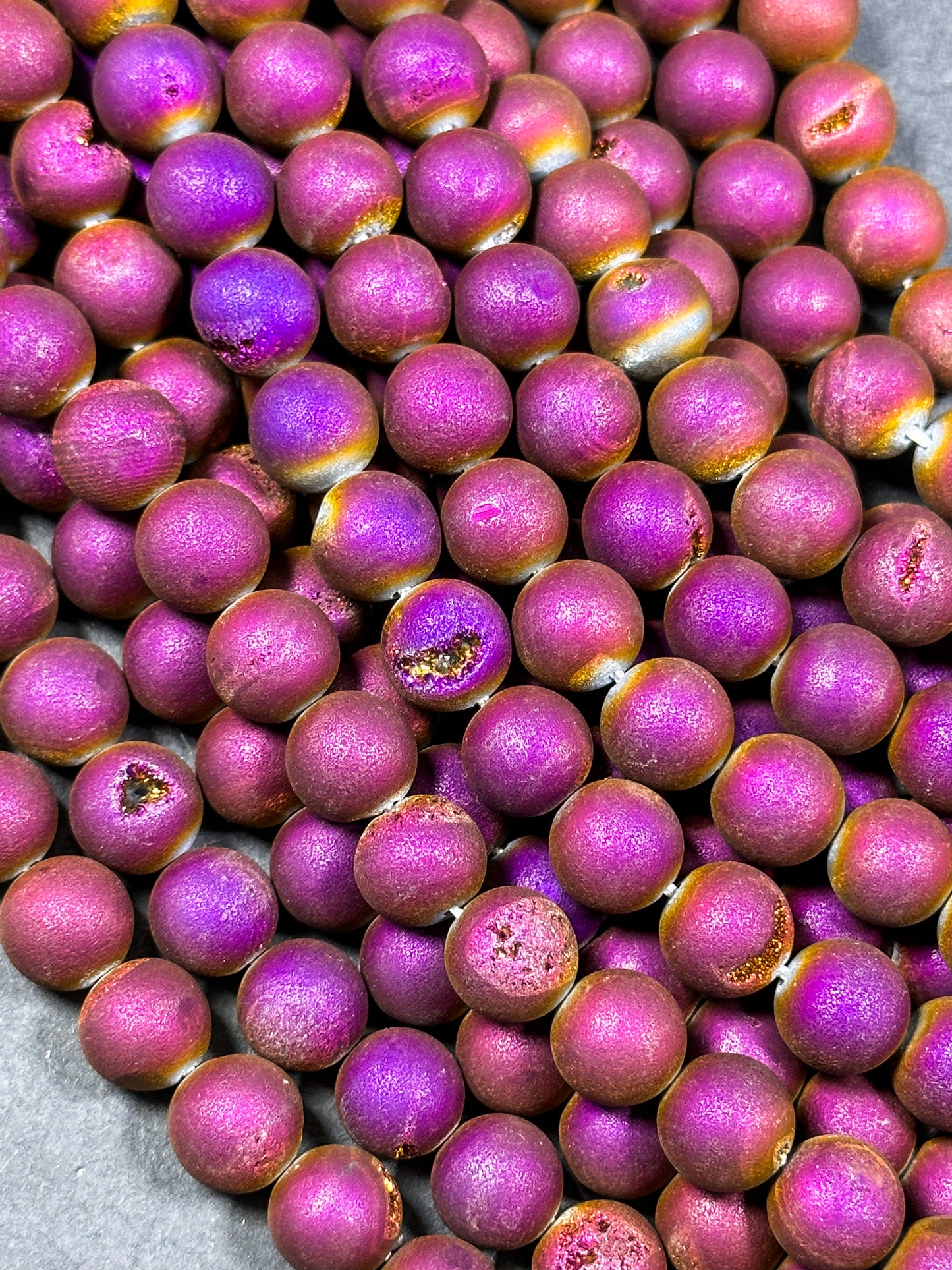Natural Matte Druzy Agate Gemstone Beads 6mm 8mm 10mm 12mm Round Beads, Dark Magenta Purple Color Matte Druzy Agate Beads Full Strand 15.5"