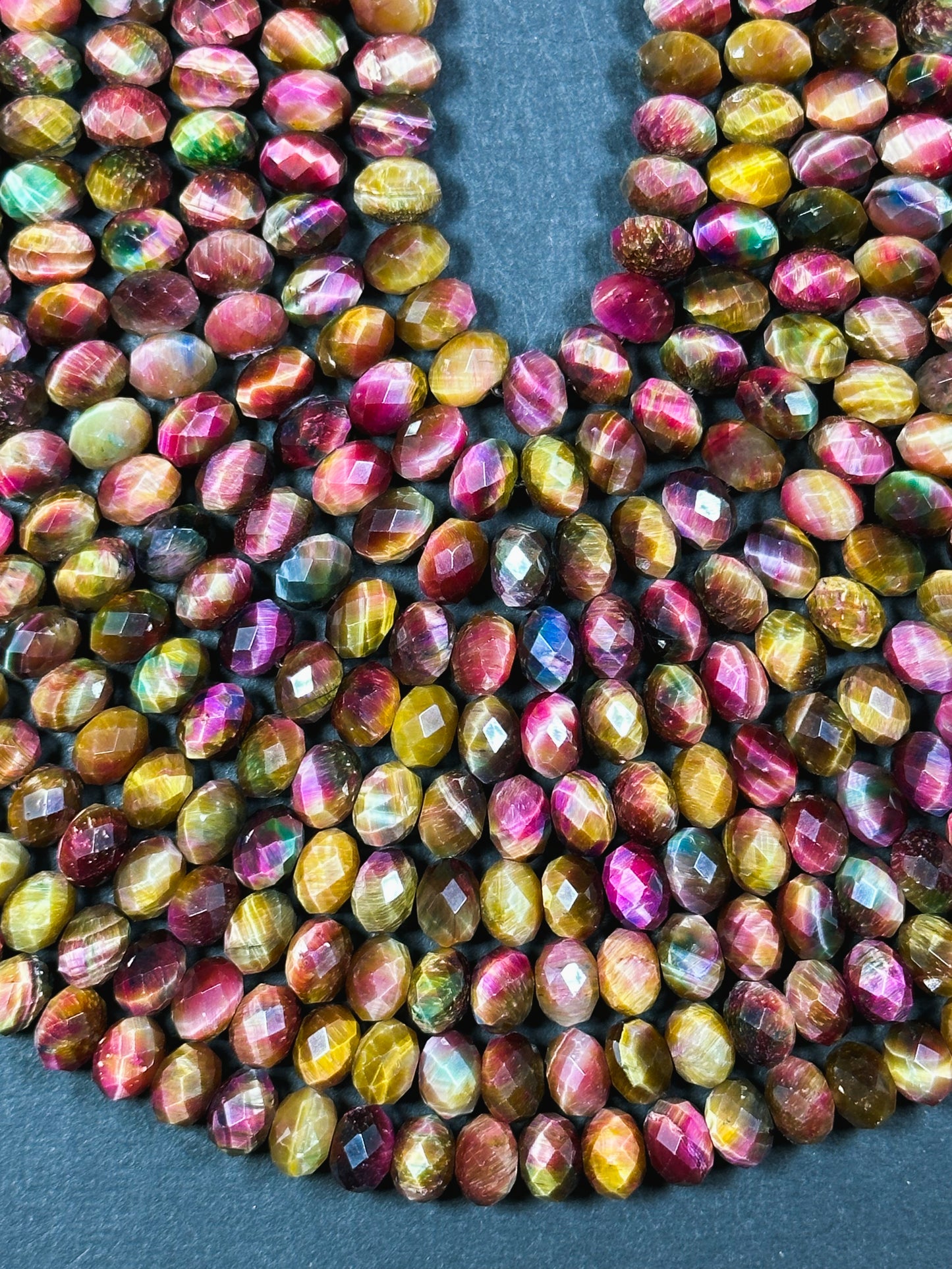 Natural Galaxy Tiger Eye Gemstone Bead Faceted 8x5mm Rondelle Shape, Gorgeous Multicolor Pink Golden Brown Color Tiger Eye Full Strand 15.5"