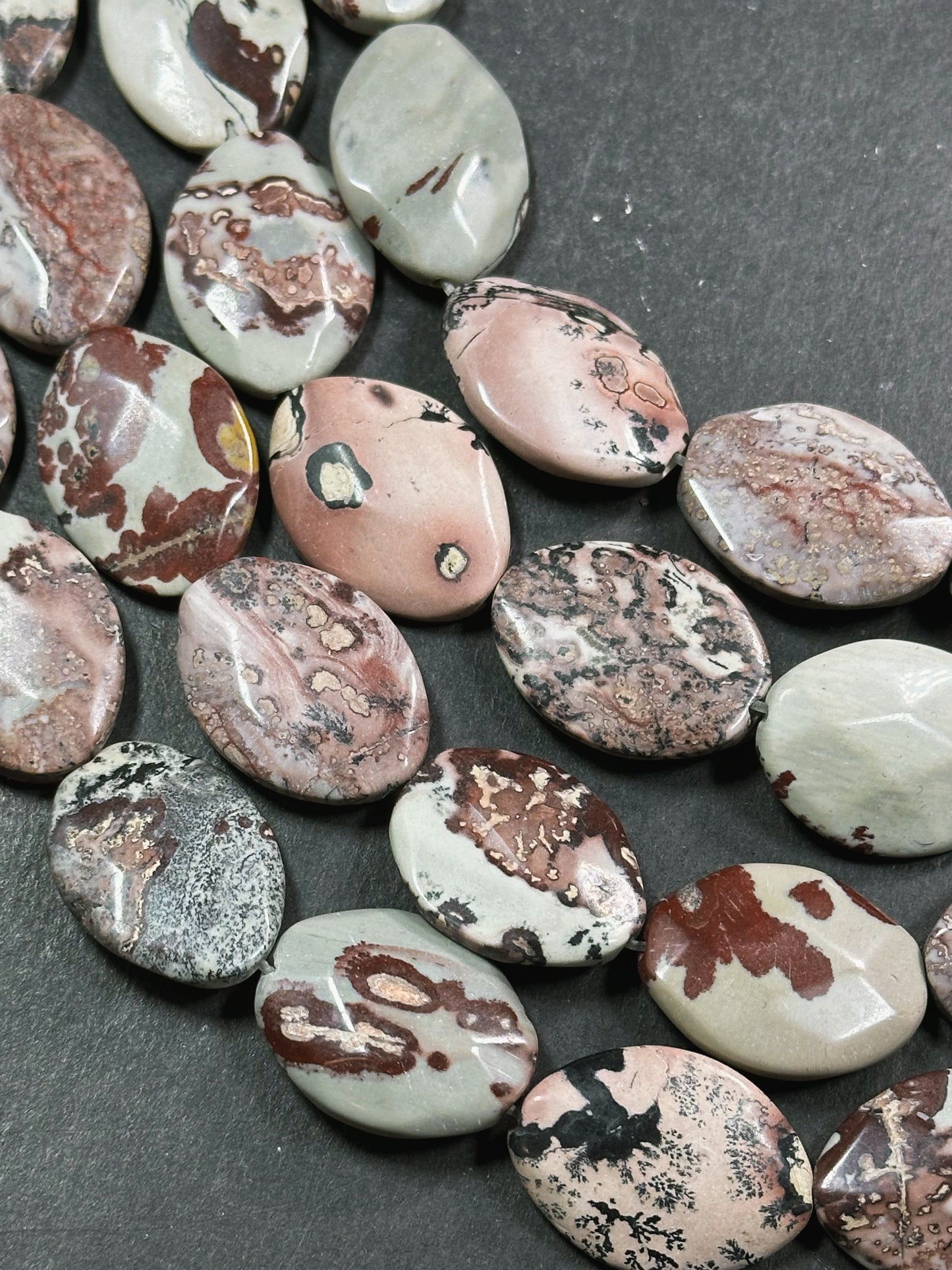 Natural Orbicular Jasper Gemstone Bead Faceted 25x18mm Oval Shape, Beautiful Natural Gray Brown Color Jasper Stone Bead, Full Strand 15.5"