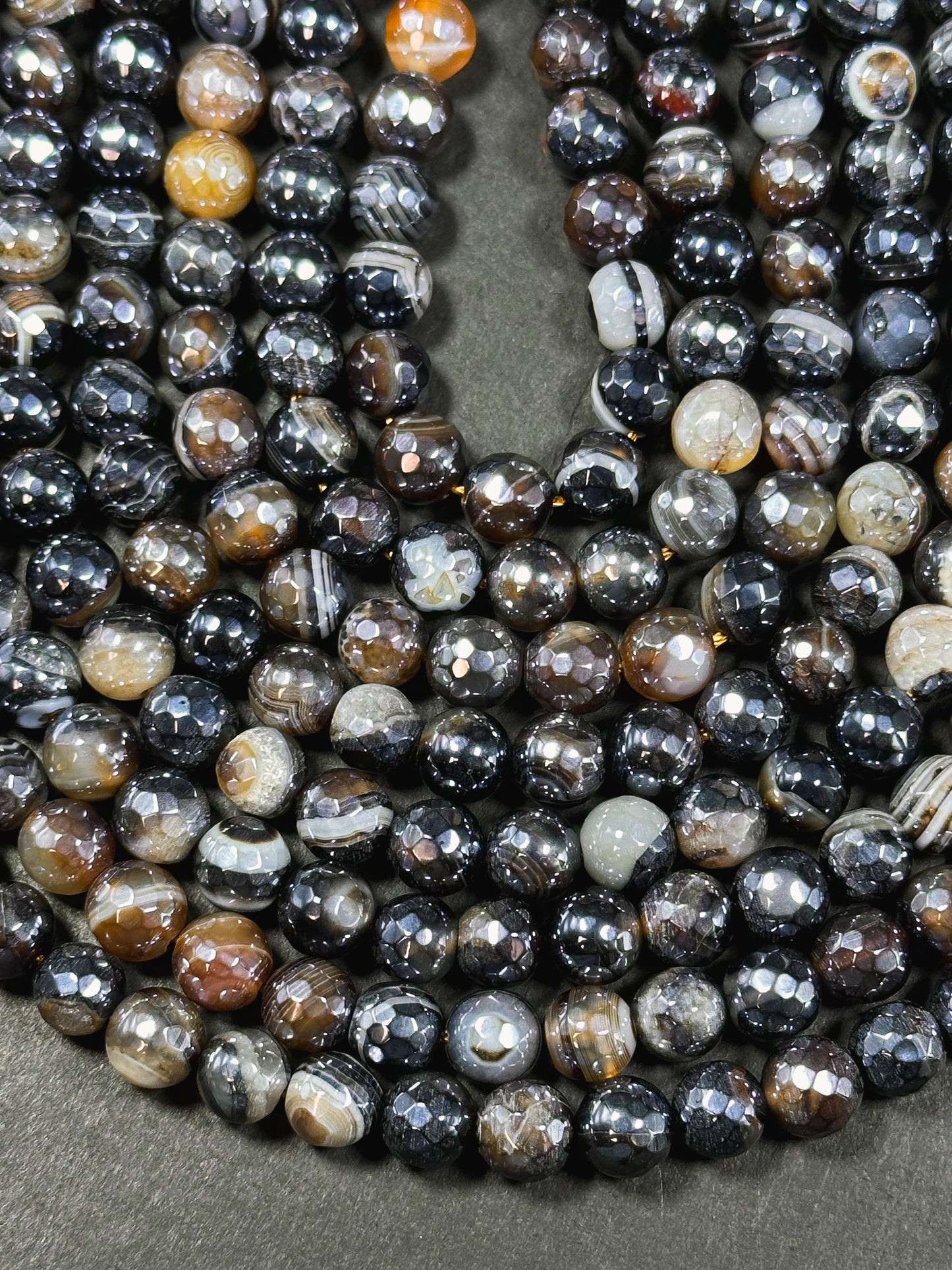 Mystic Natural Botswana Agate Gemstone Bead Faceted 8mm Round Beads, Beautiful Natural Brown Black Color Botswana Agate Stone Bead 15.5"