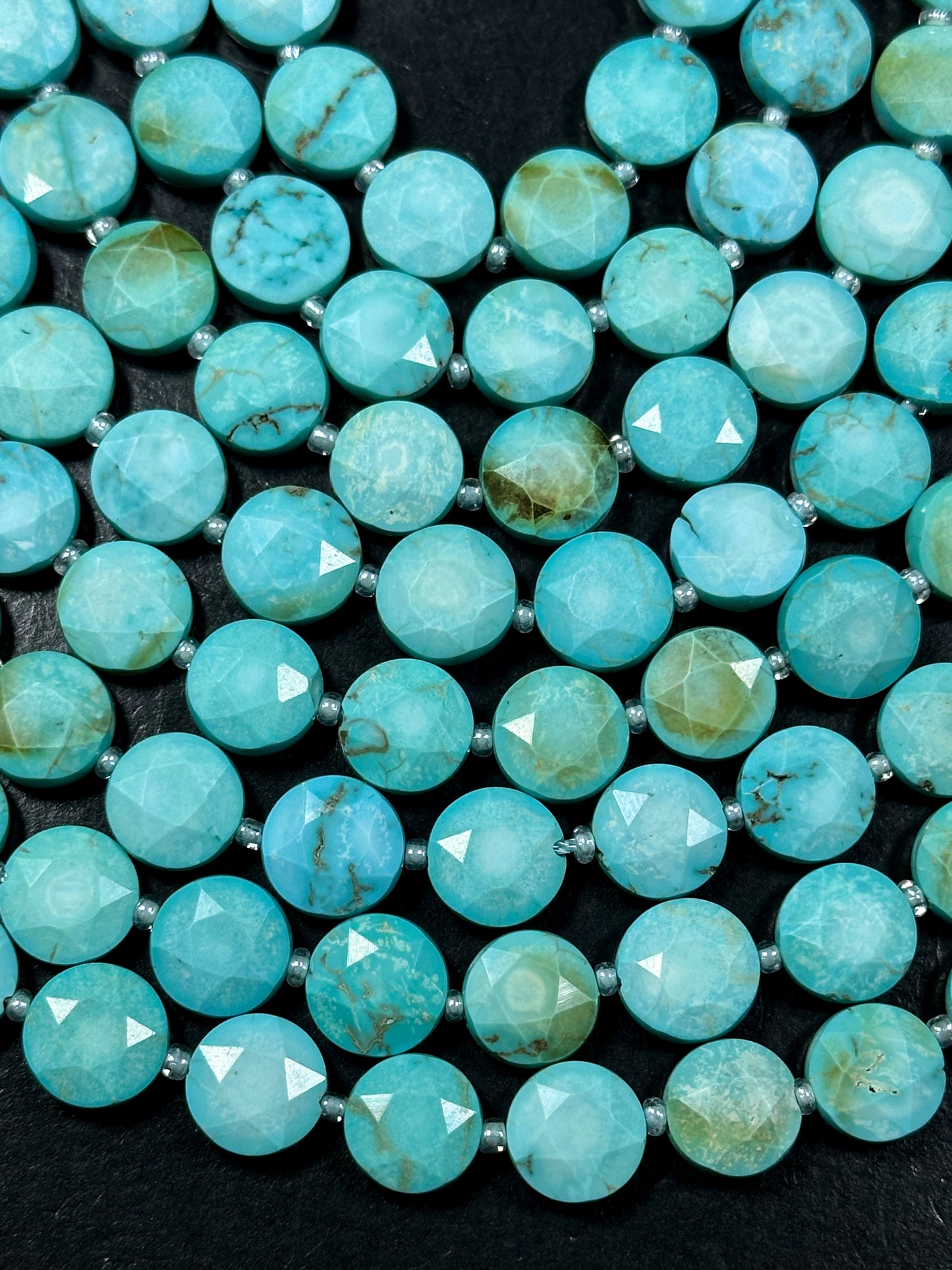 Natural Turquoise Gemstone Bead Faceted 10mm Coin Shape Bead, Beautiful Natural Blue Color Turquoise Beads, Full Strand 15.5"