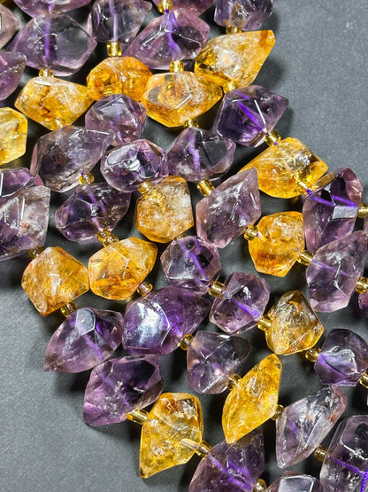 AAA Natural Ametrine Gemstone Bead Nugget Shape, Beautiful Natural Purple Orange Color Ametrine Gemstone Excellent Quality Full Strand 15.5"