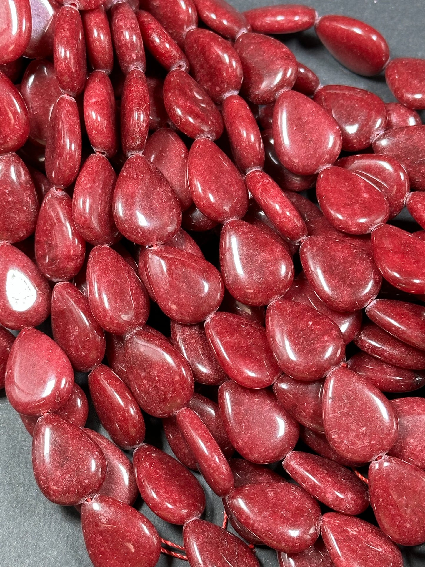 Natural Red Jade Gemstone Bead 20x15mm Teardrop Shape, Beautiful Natural Red Color Jade Gemstone Bead, Excellent Quality Full Strand 15.5"