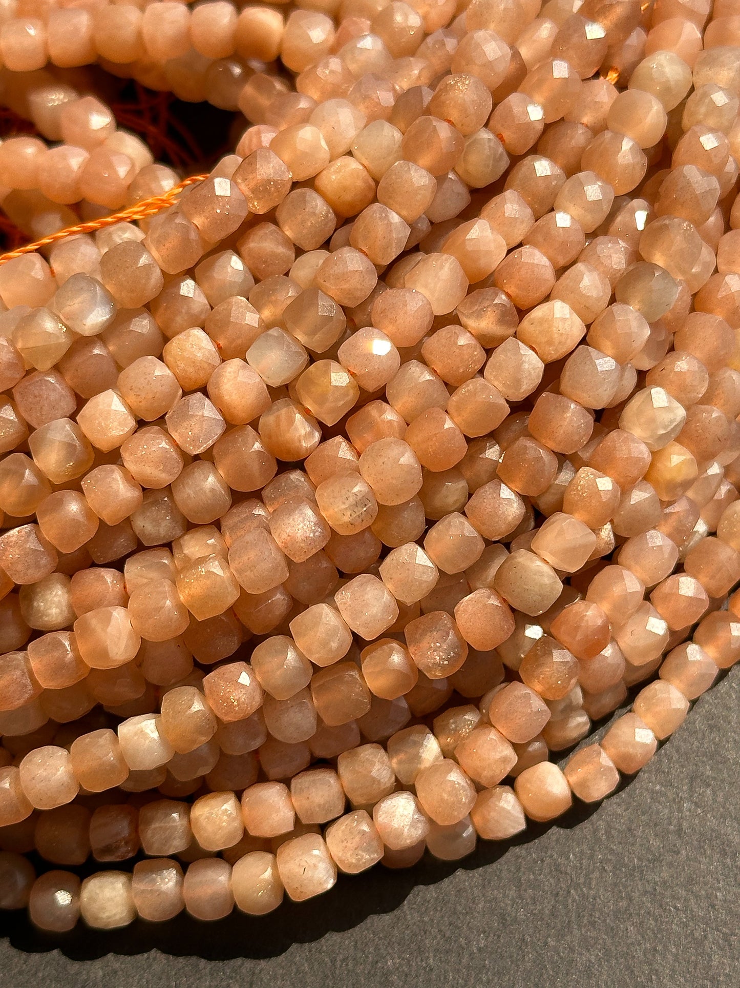 Natural Peach Moonstone Gemstone Bead Faceted 4.5mm Cube Shape Bead, Gorgeous Natural Peach Color Natural Flash Peach Moonstone Beads 15.5"