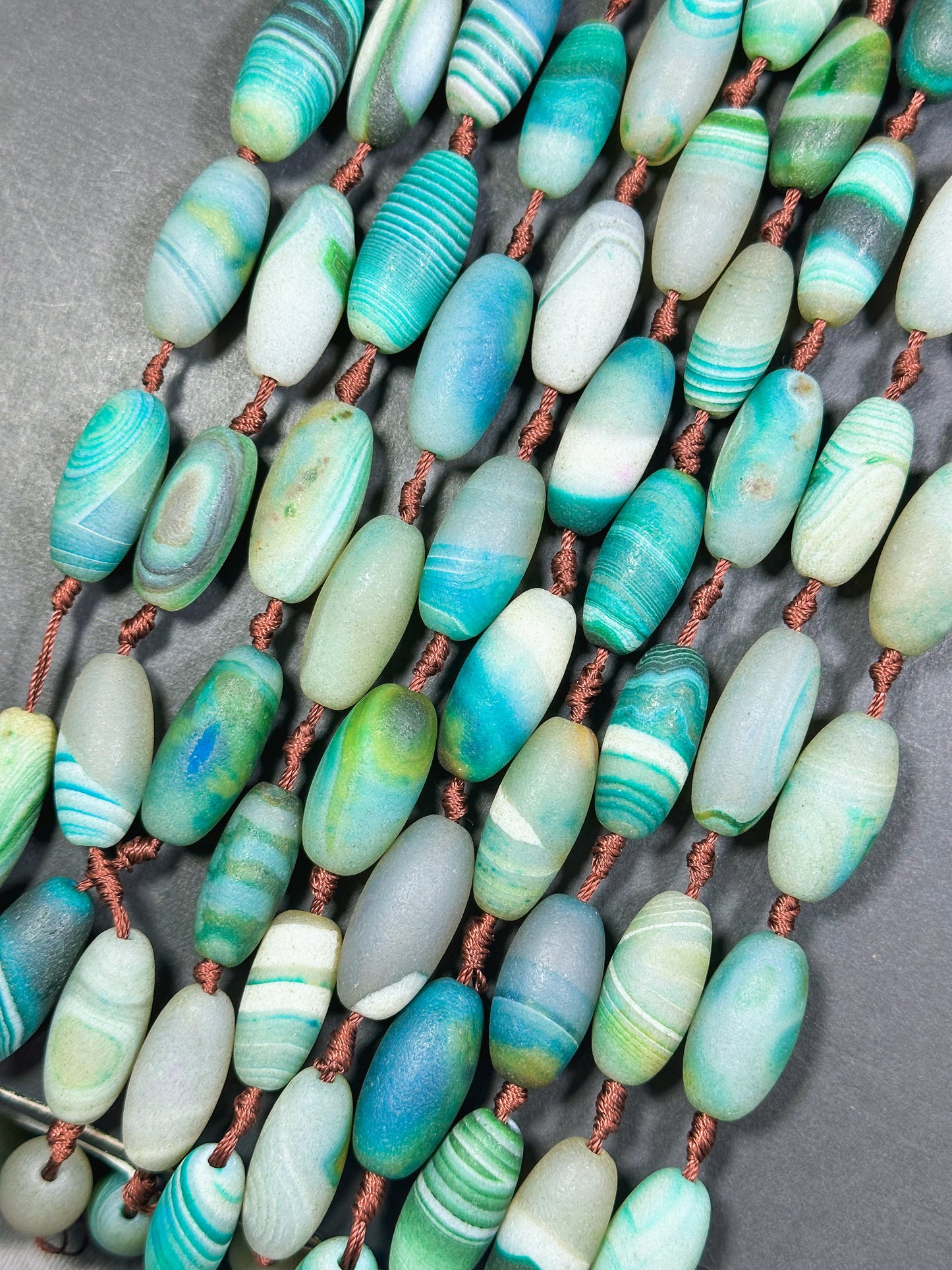 AAA Natural Matte Botswana Agate Gemstone Bead 28x13mm Barrel Shape, Gorgeous Turquoise Green Color Excellent Quality Bead Full Strand 15.5"