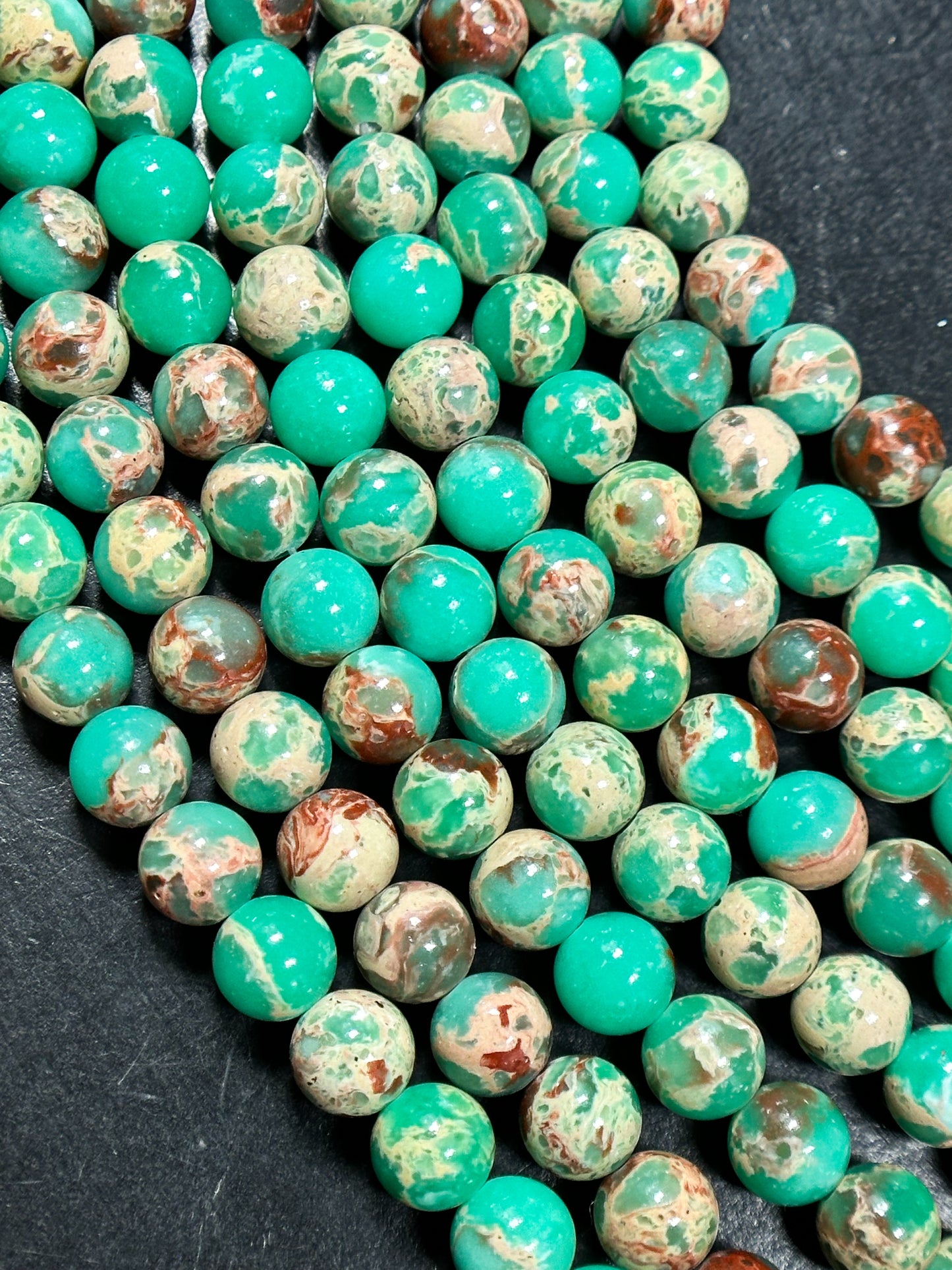 Natural Sea Sediment Jasper Gemstone Bead 6mm 8mm Round Beads, Beautiful Teal Green Beige Color Imperial Jasper Beads Full Strand 15.5"