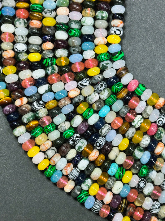 Natural Mixed Gemstone Beads 8x5mm Rondelle Shape Beads, Gorgeous Multicolor Multi Mixed Gemstone Beads, Excellent Quality Full Strand 15.5"