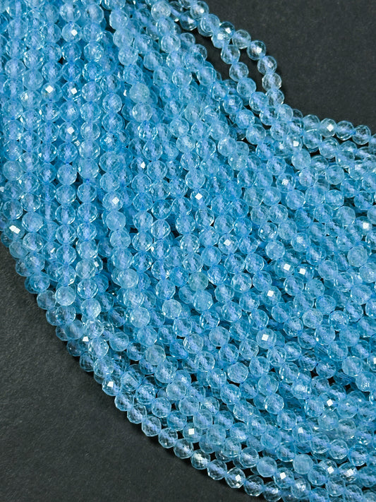 AAA Natural Blue Topaz Gemstone Faceted 3mm 4mm 5mm Round Beads, Beautiful Natural Sea Blue Color Topaz Stone Bead Excellent Quality 15.5"
